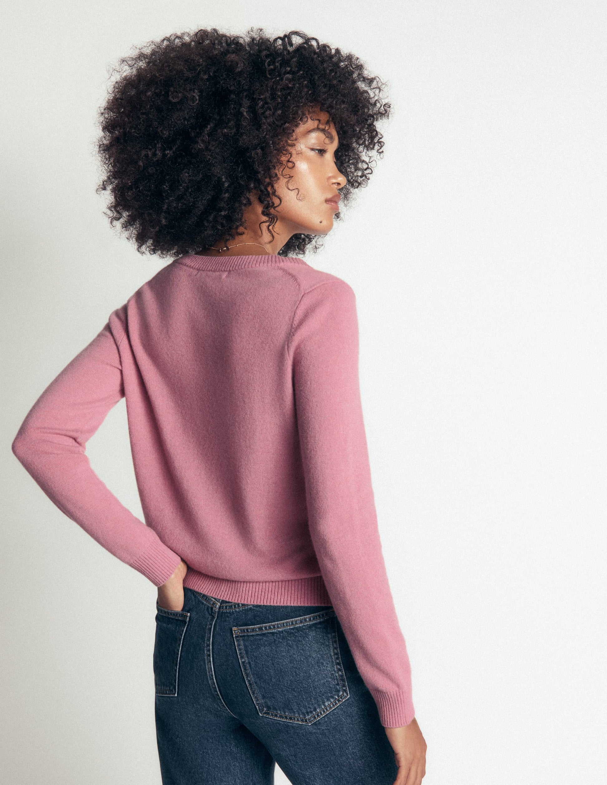 Elsie Kaschmirpullover mit V-Ausschnitt-Rosa Heide-3