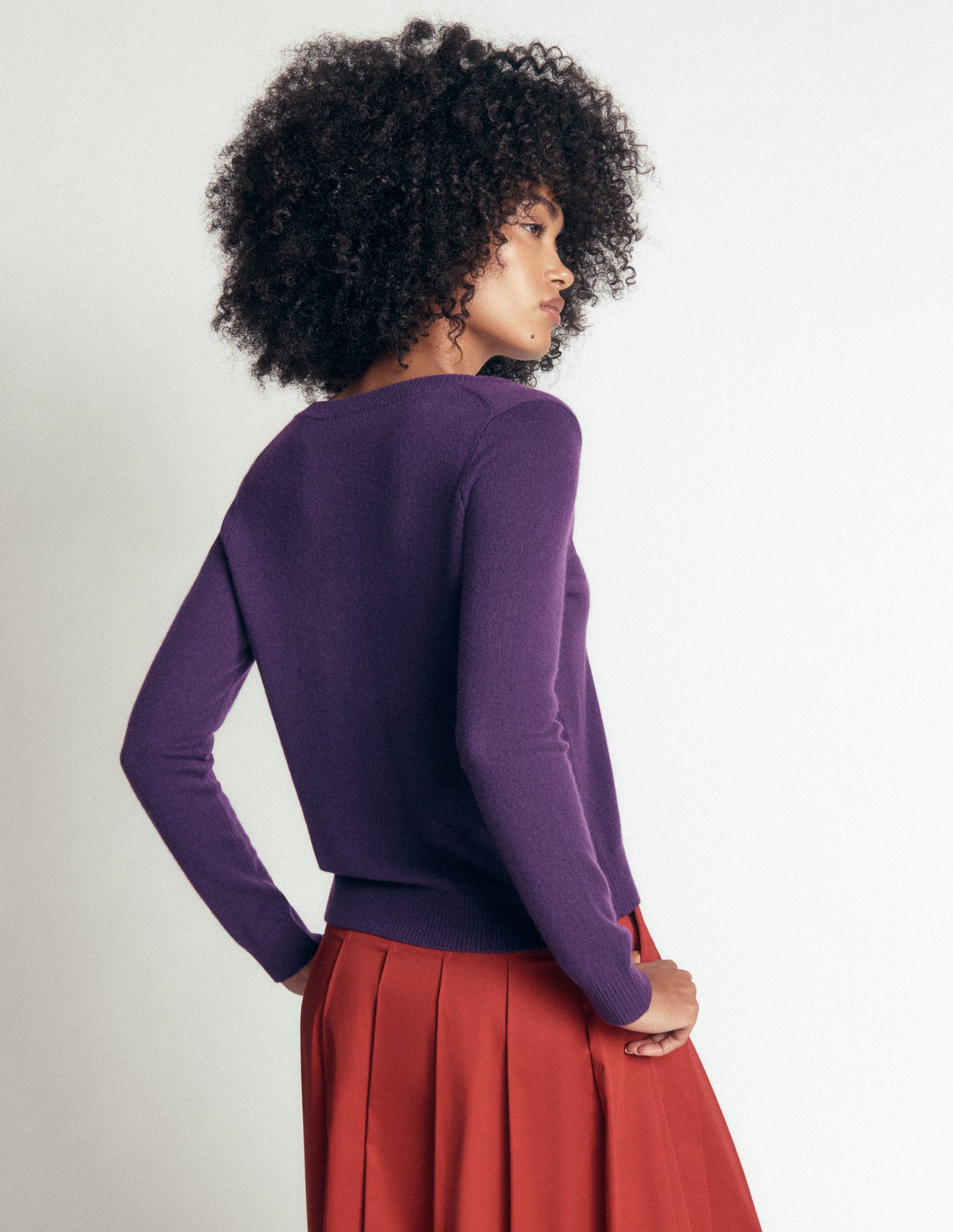 Elsie Kaschmirpullover mit V-Ausschnitt-Dunkle Traube-4