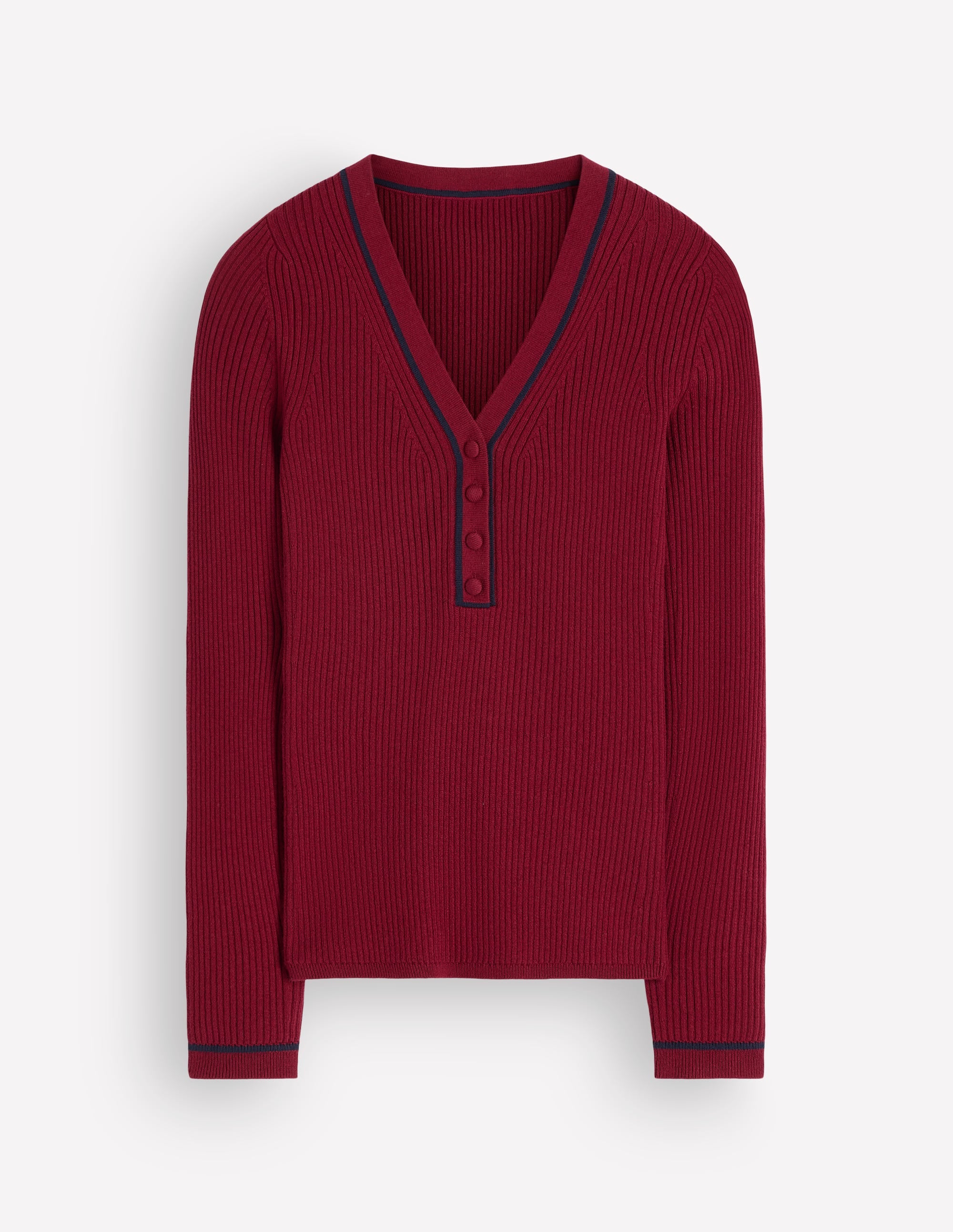 Paula Gerippter Pullover mit V-Ausschnitt-Merlotrot - Image 5
