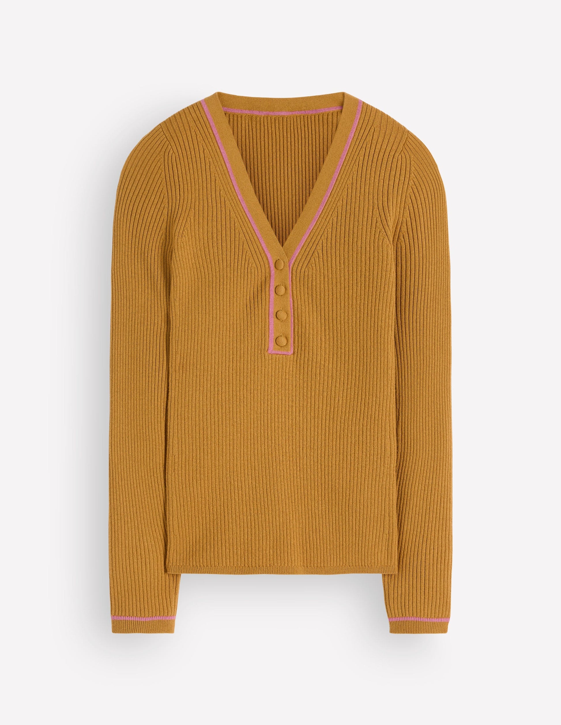 Paula Gerippter Pullover mit V-Ausschnitt-Goldenes Weizengelb-5