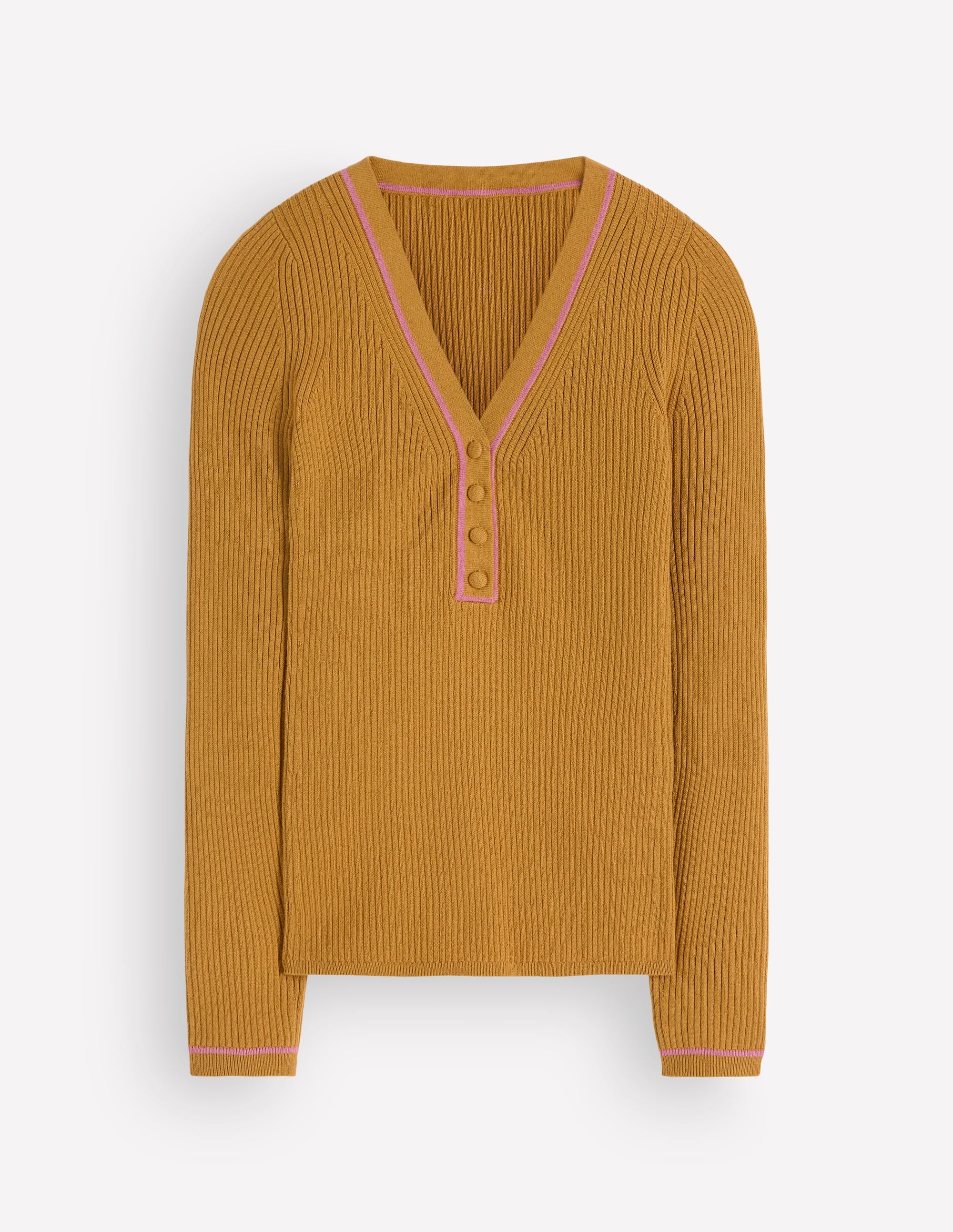 Paula Gerippter Pullover mit V-Ausschnitt-Goldenes Weizengelb - Image 5