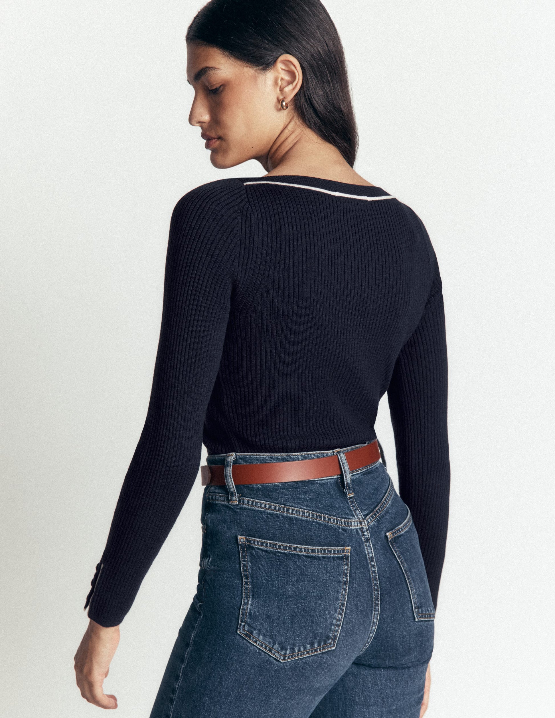 Paula Gerippter Pullover mit U-Boot-Ausschnitt-Marineblau-3