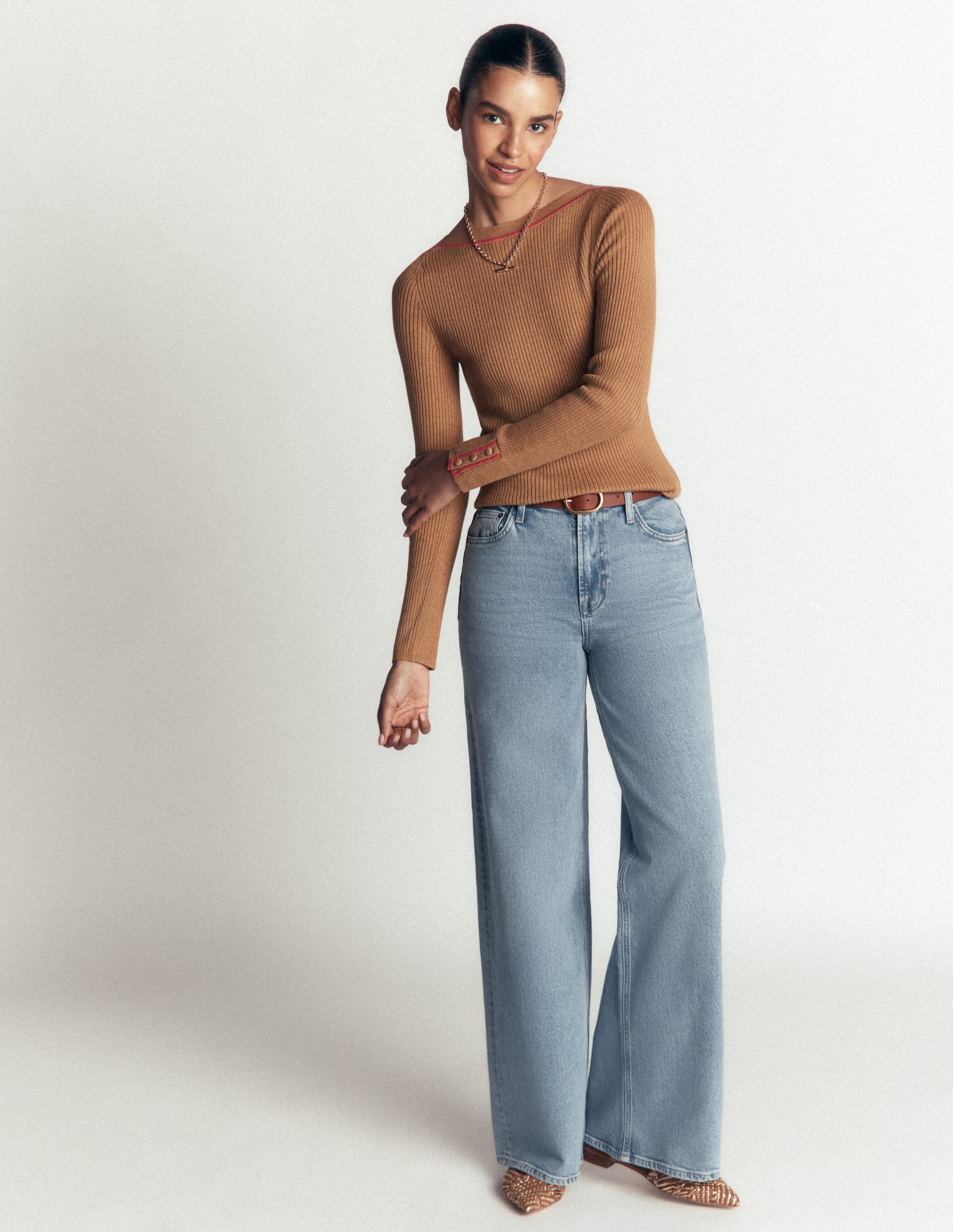 Paula Gerippter Pullover mit U-Boot-Ausschnitt-Kamelbraun - Image 5
