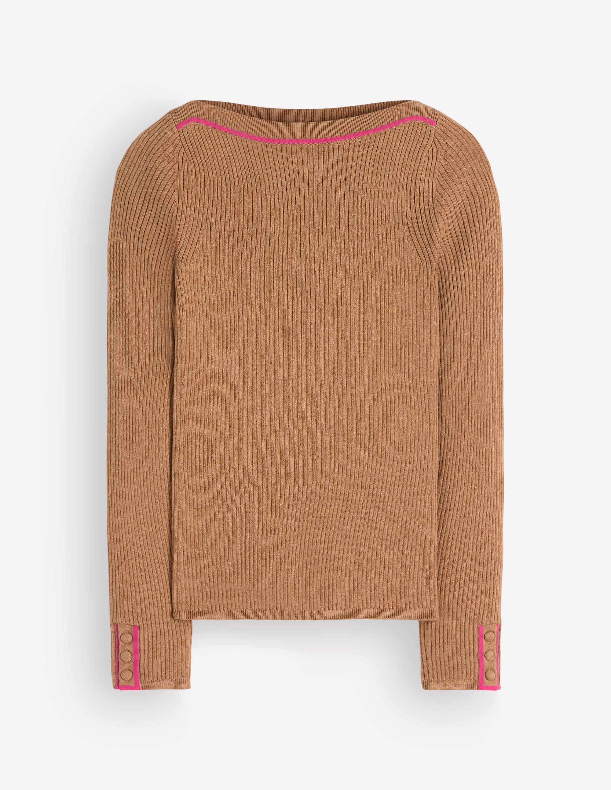 Paula Gerippter Pullover mit U-Boot-Ausschnitt-Kamelbraun - Image 6