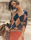 Jacquard-Pullover mit Verzierungen-Camel Meliert Argyle