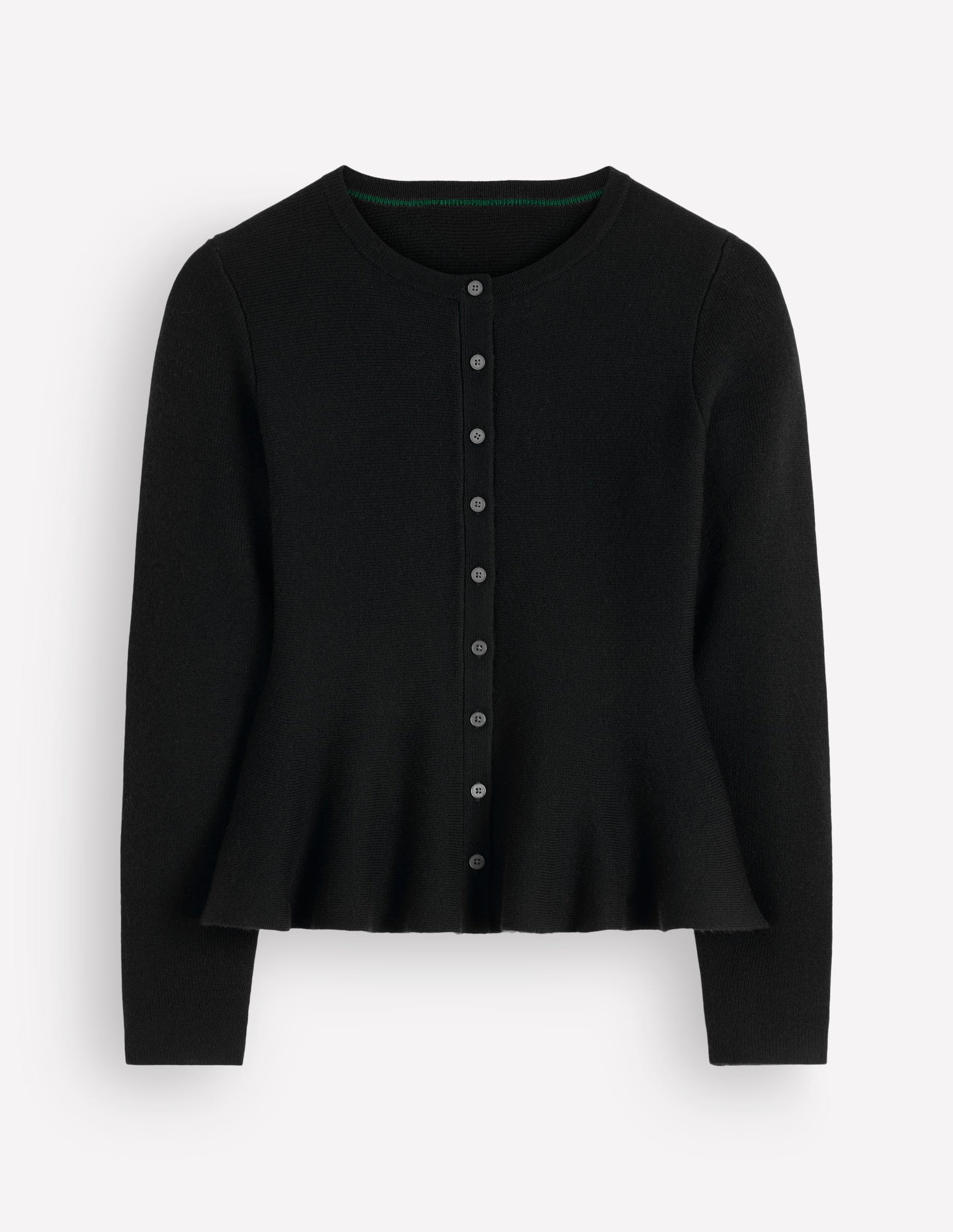 Taillierte Woll-Strickjacke mit Schößchen-Schwarz-6
