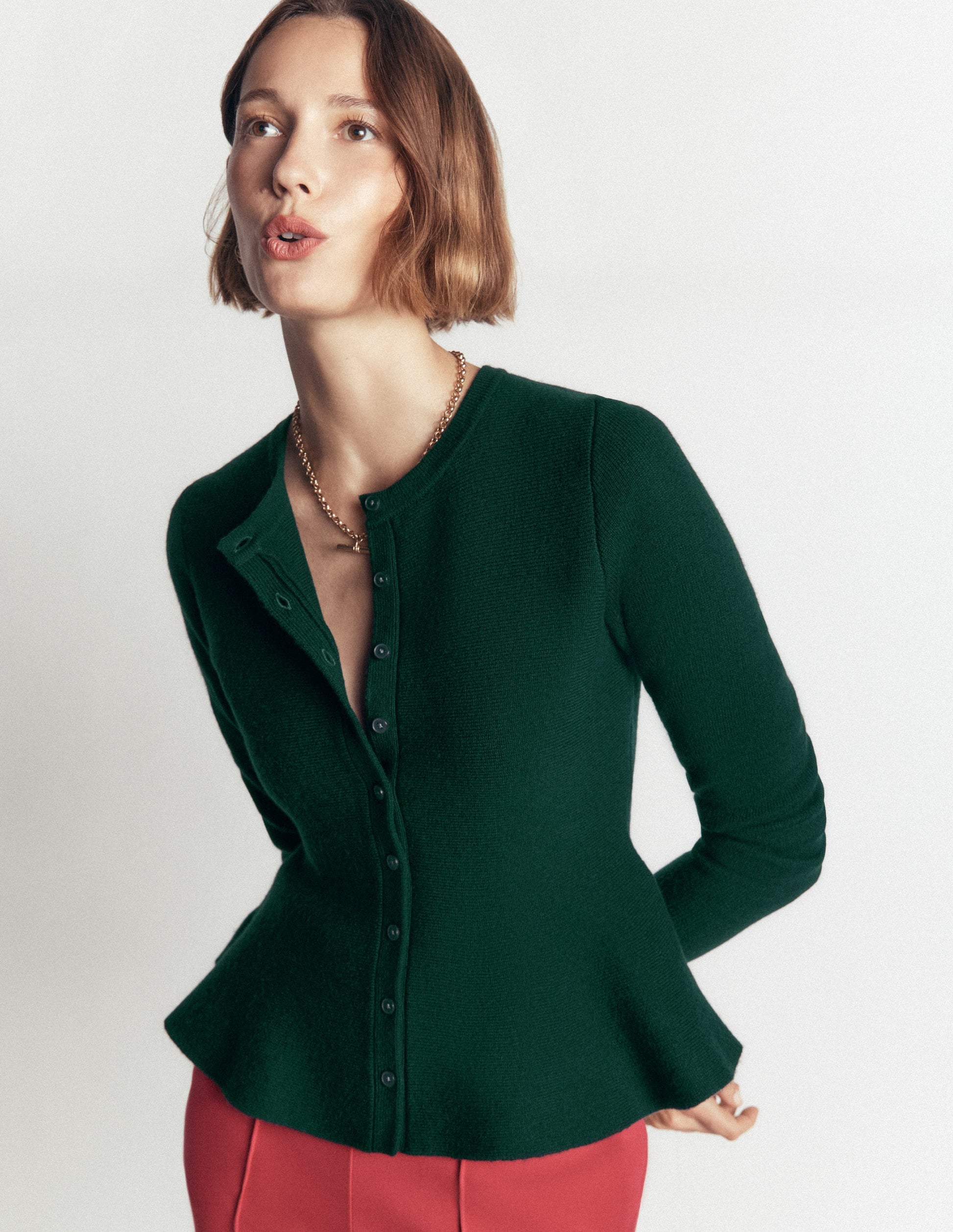 Gilet ajusté en laine à basque-Sea Moss-2