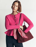 Taillierte Woll-Strickjacke mit Schößchen-ROSA