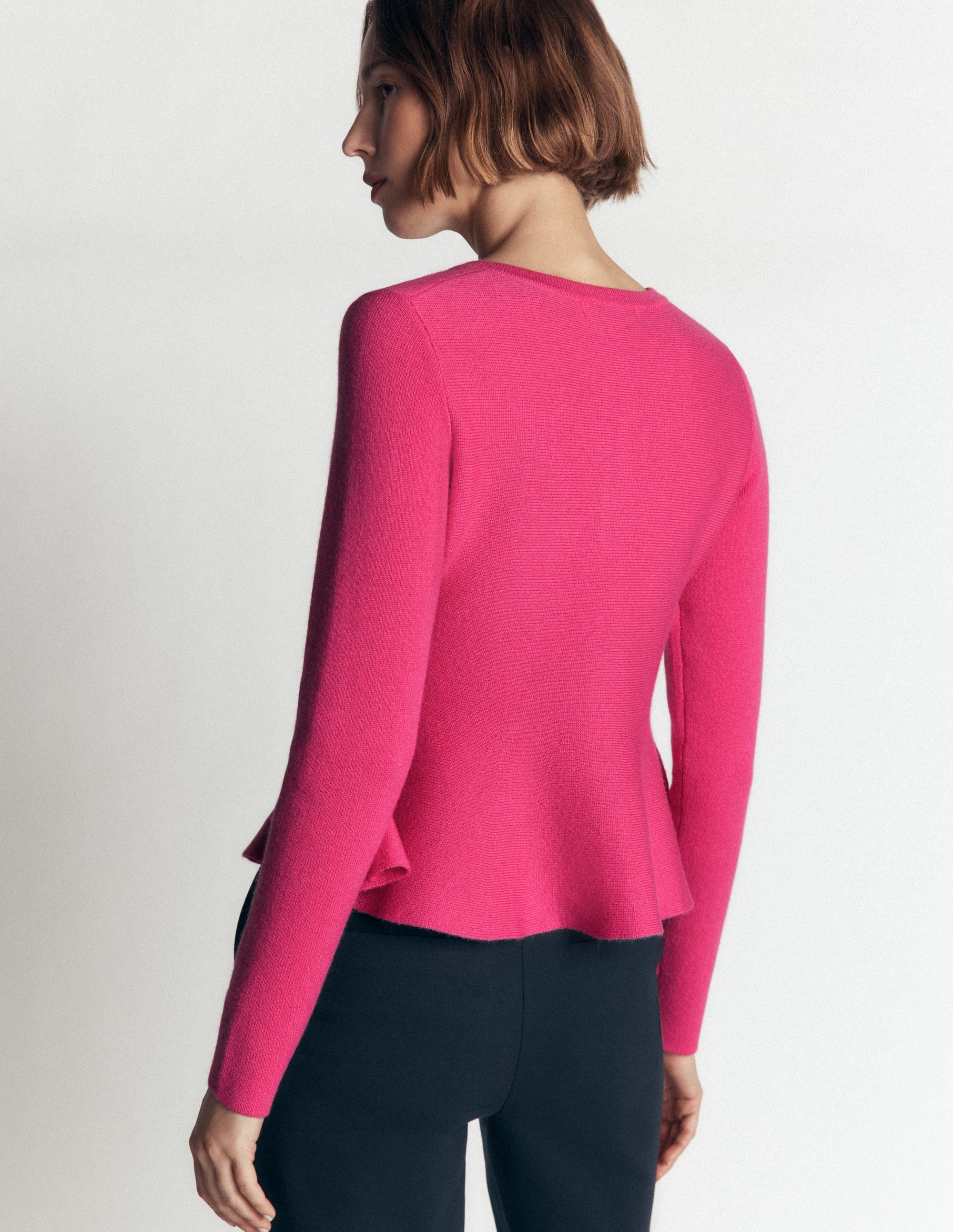 Taillierte Woll-Strickjacke mit Schößchen-ROSA - Image 3