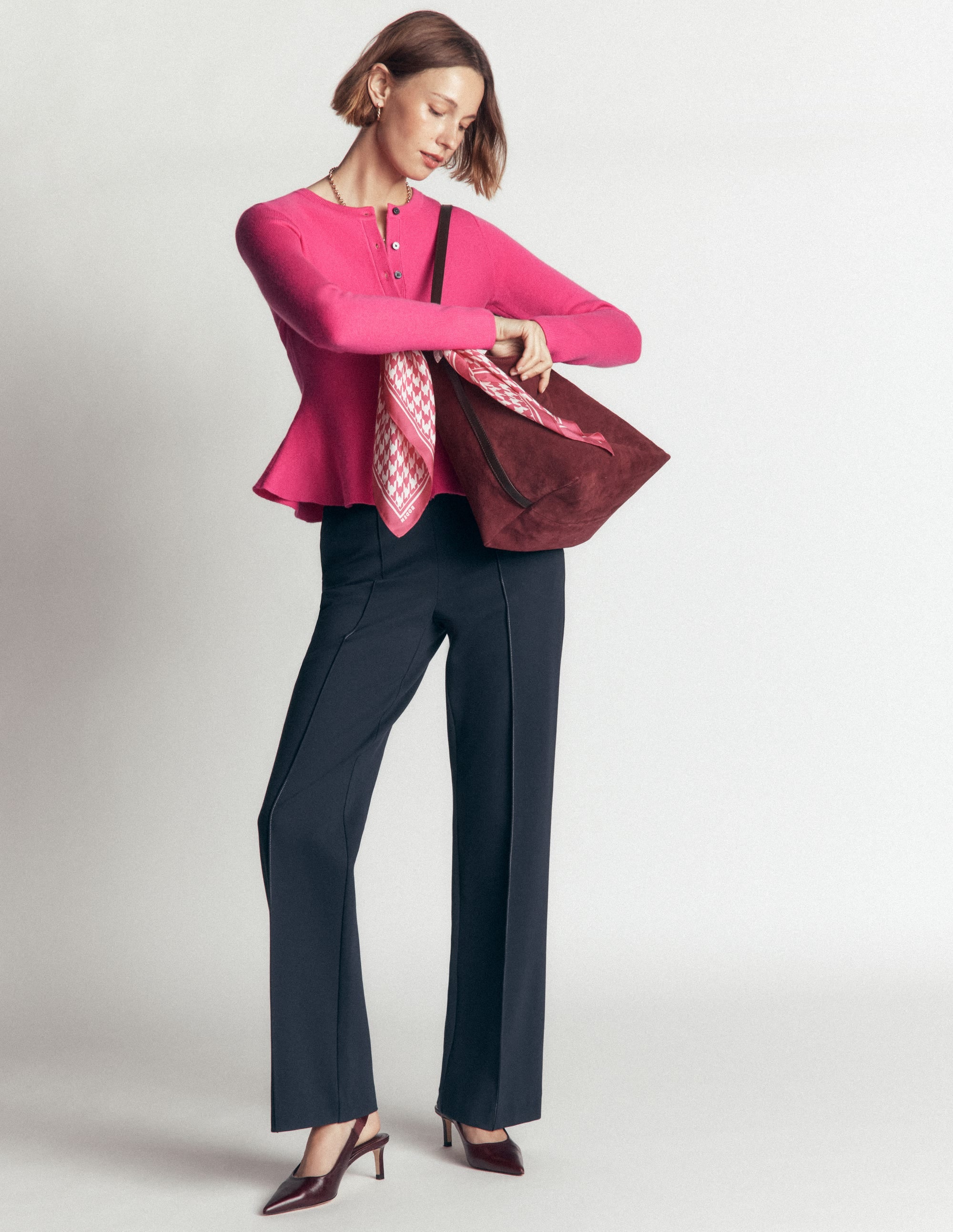 Taillierte Woll-Strickjacke mit Schößchen-ROSA - Image 4