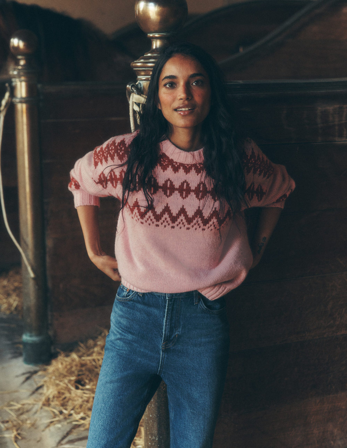 Breiter Fair-Isle-Pullover-Frühlingsblütenrosa, Fair-Isle-1