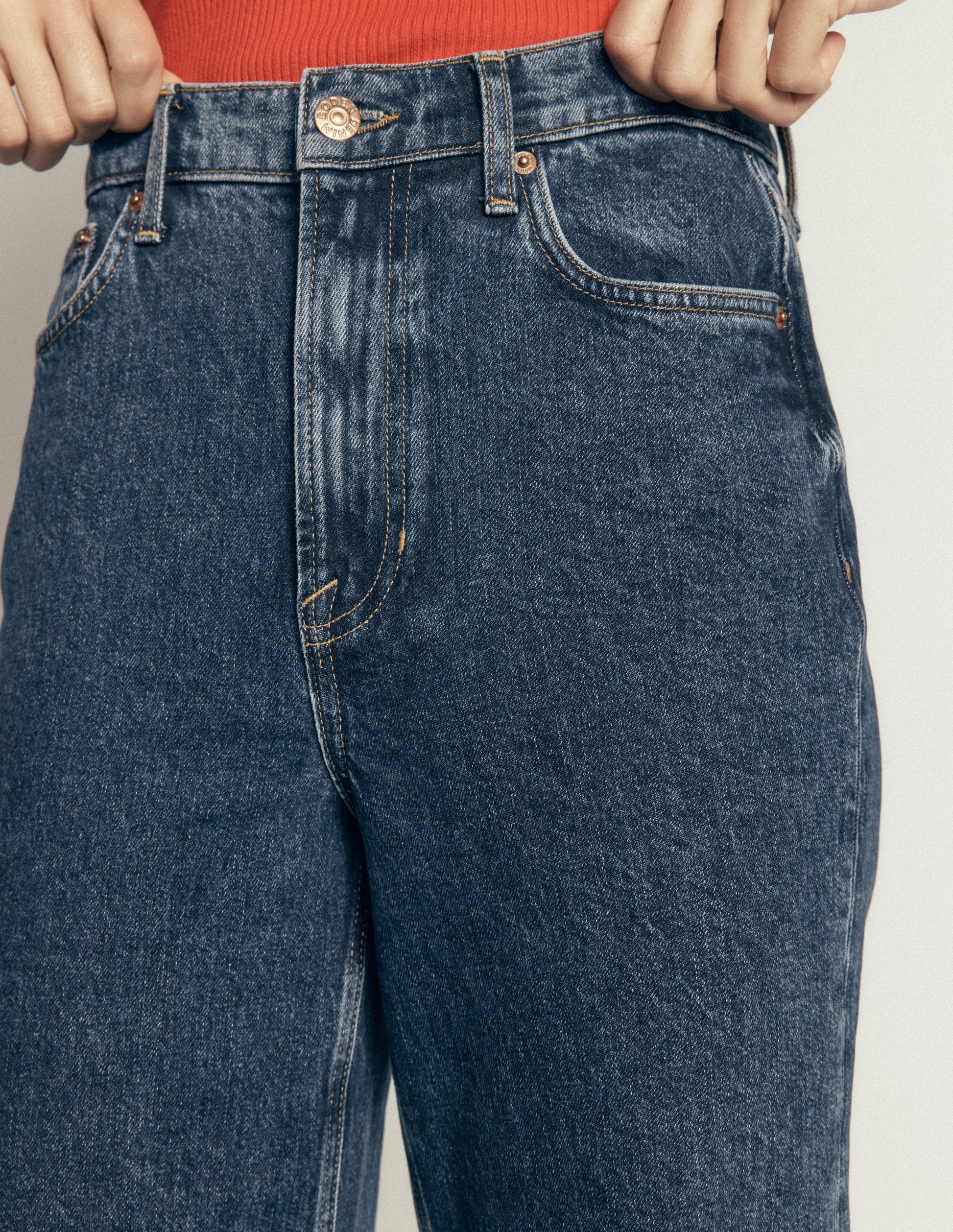 Jeans mit hohem Bund und geradem, weitem Bein-Dunkles Indigo-2