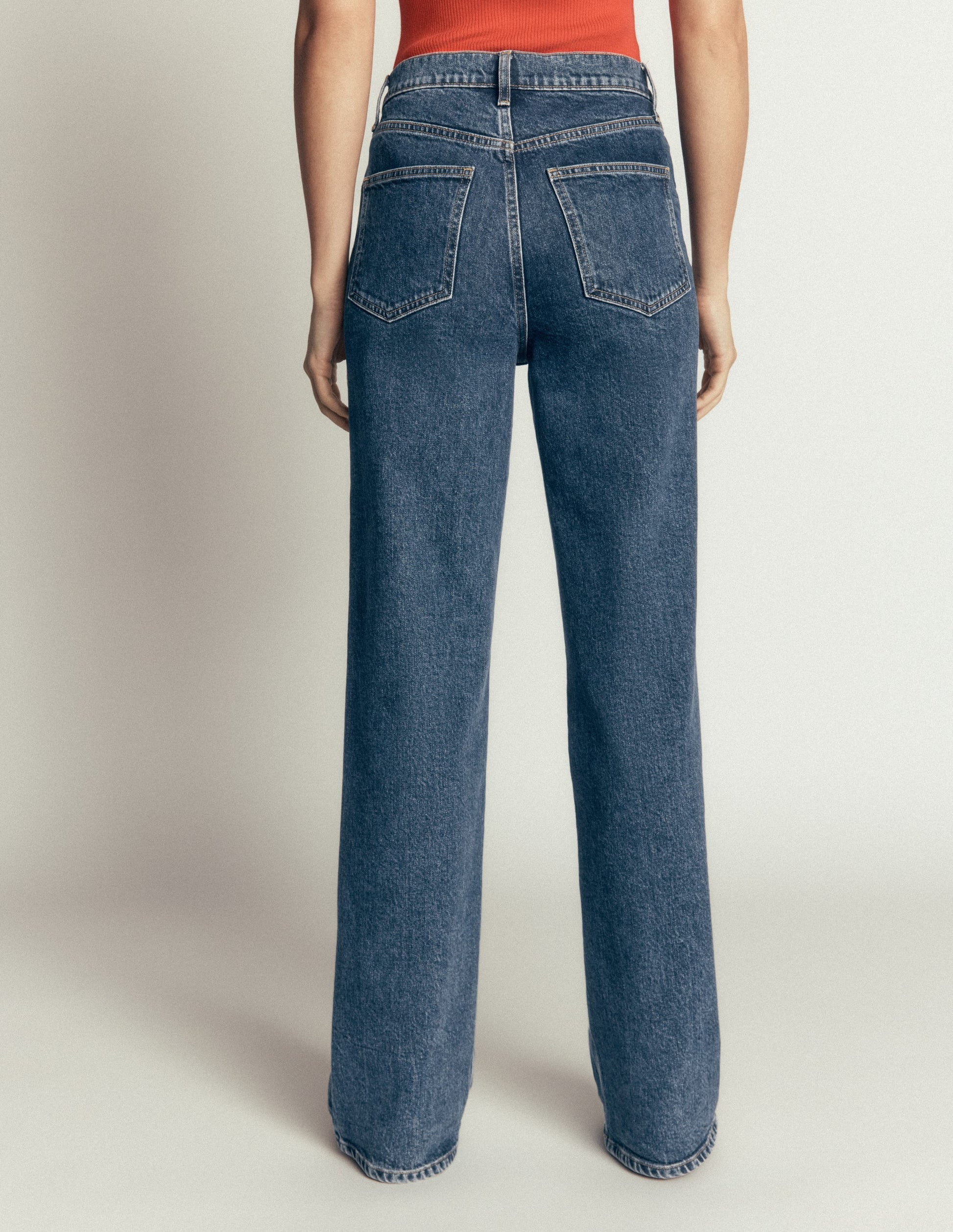 Jeans mit hohem Bund und geradem, weitem Bein-Dunkles Indigo-3