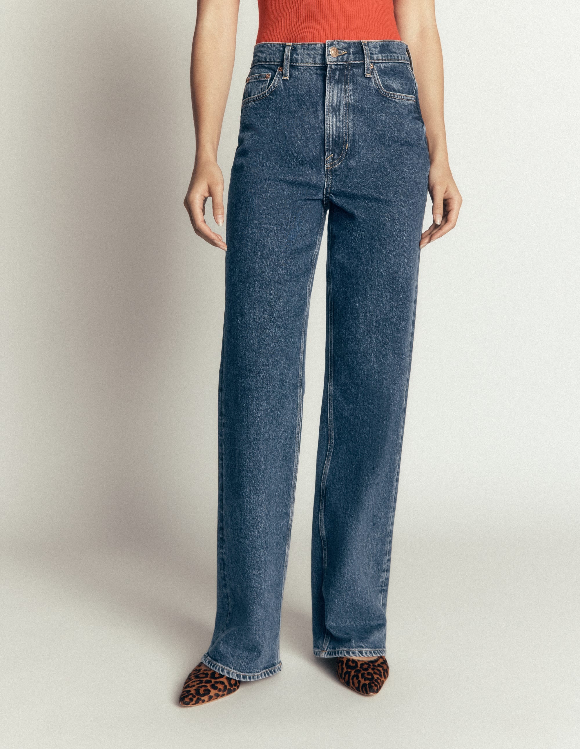Jeans mit hohem Bund und geradem, weitem Bein-Dunkles Indigo - Image 4