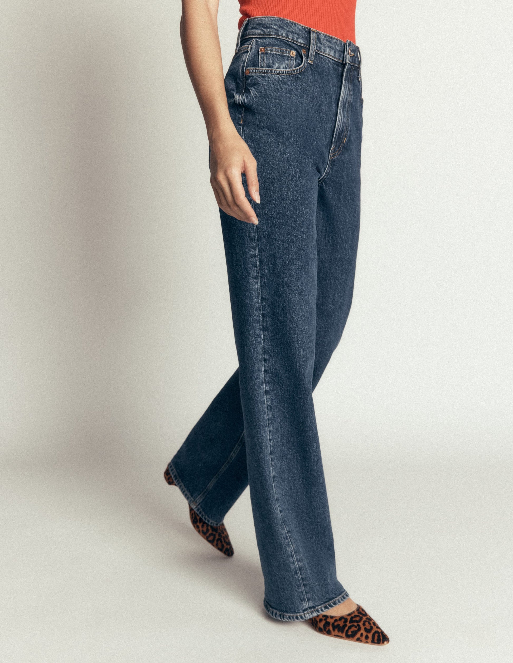 Jeans mit hohem Bund und geradem, weitem Bein-Dunkles Indigo-5