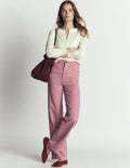High Rise Column Leg Jeans-Pink, Maroon Tram Stripe