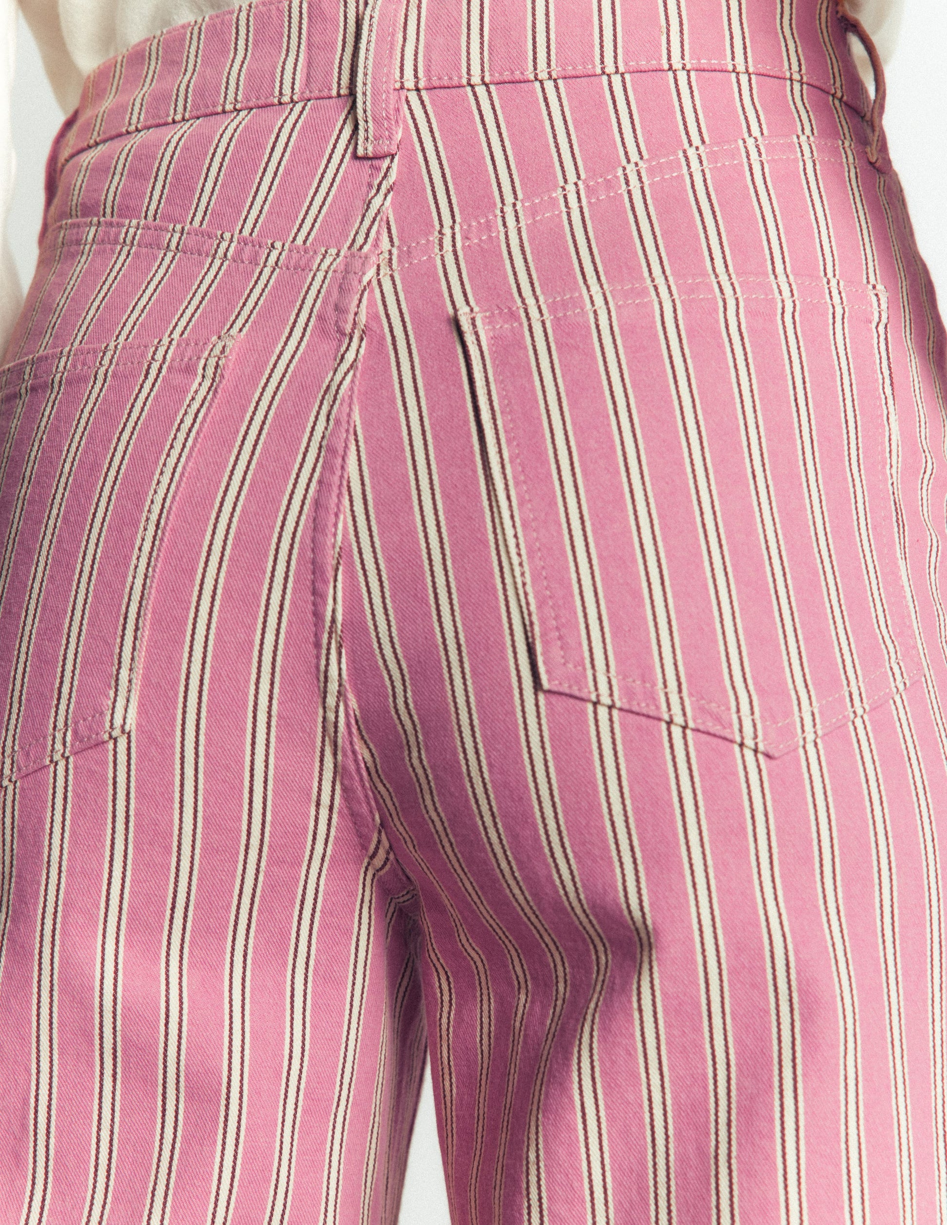High Rise Column Leg Jeans-Pink, Maroon Tram Stripe-5
