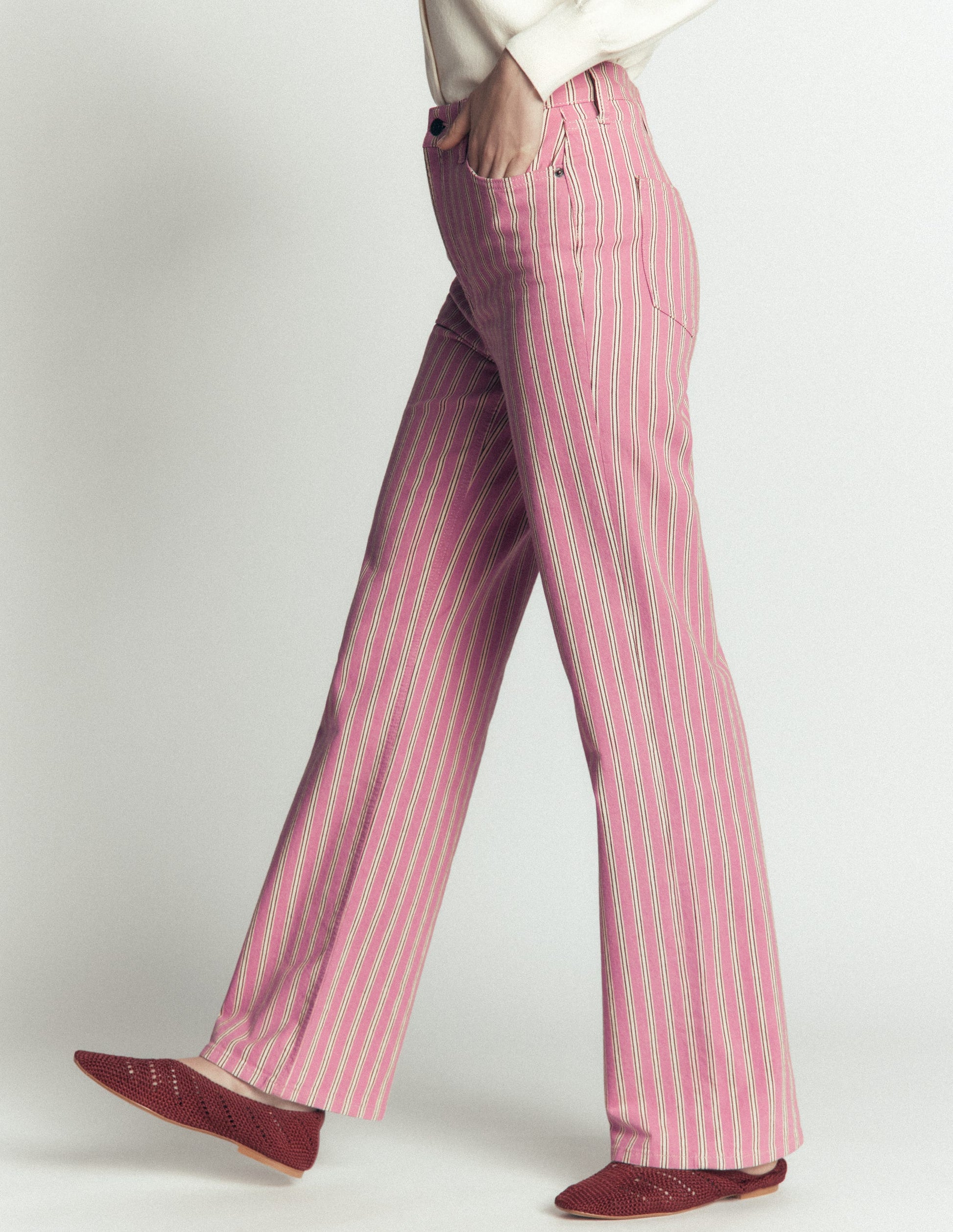 High Rise Column Leg Jeans-Pink, Maroon Tram Stripe-6