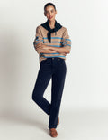 Jean slim à taille haute en velours côtelé-Bleu marine