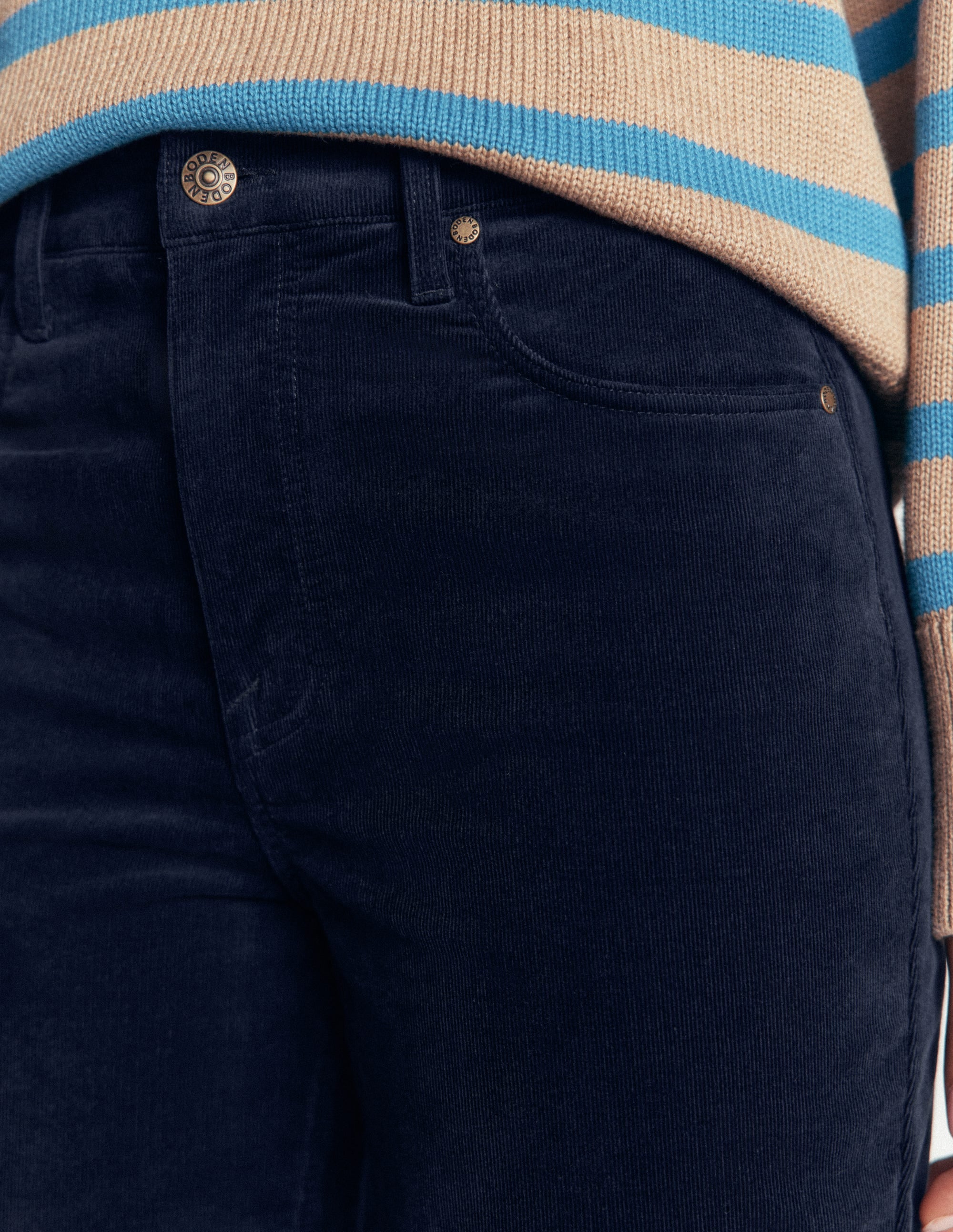 Jean slim à taille haute en velours côtelé-Bleu marine - Image 2