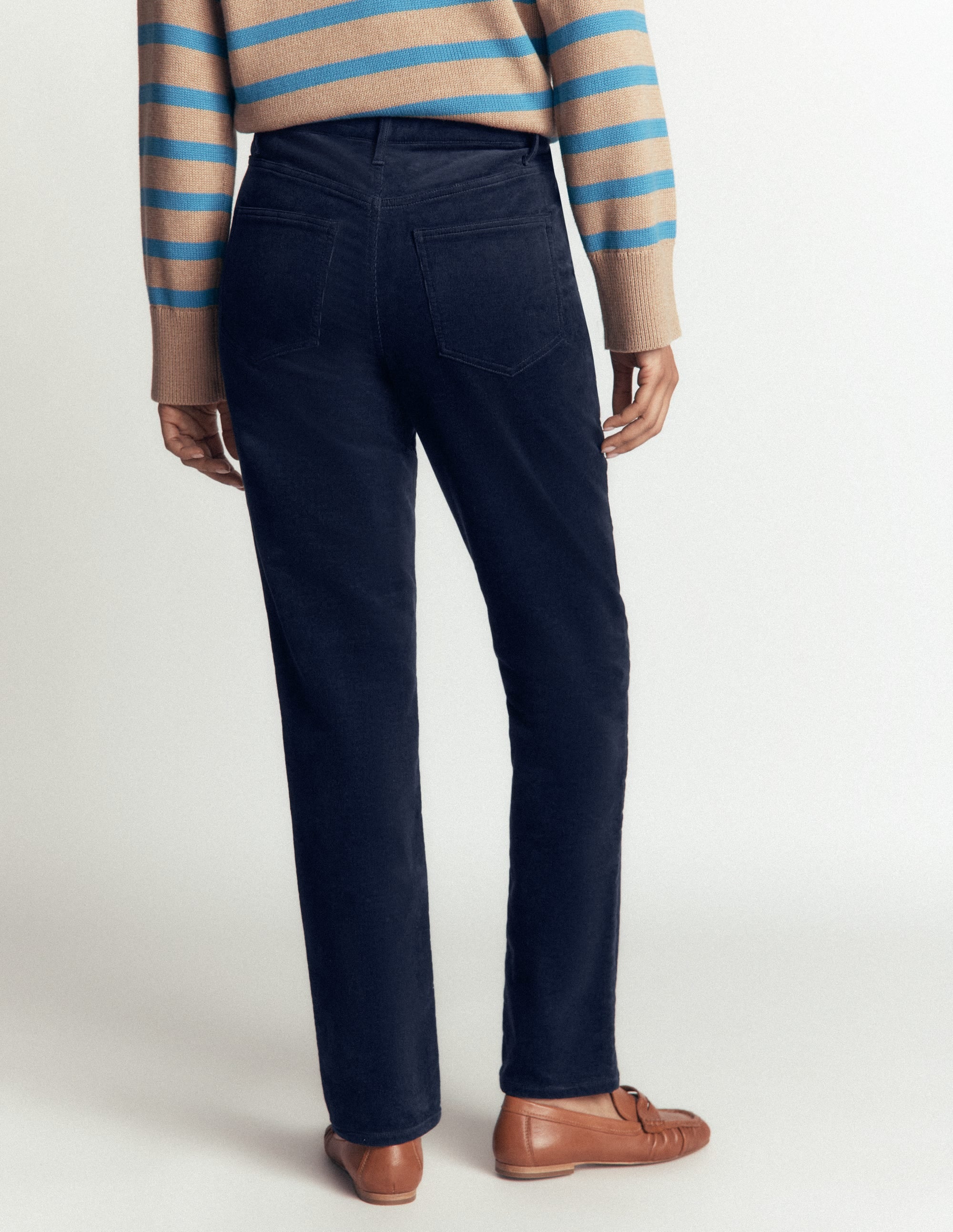 Jean slim à taille haute en velours côtelé-Bleu marine - Image 3