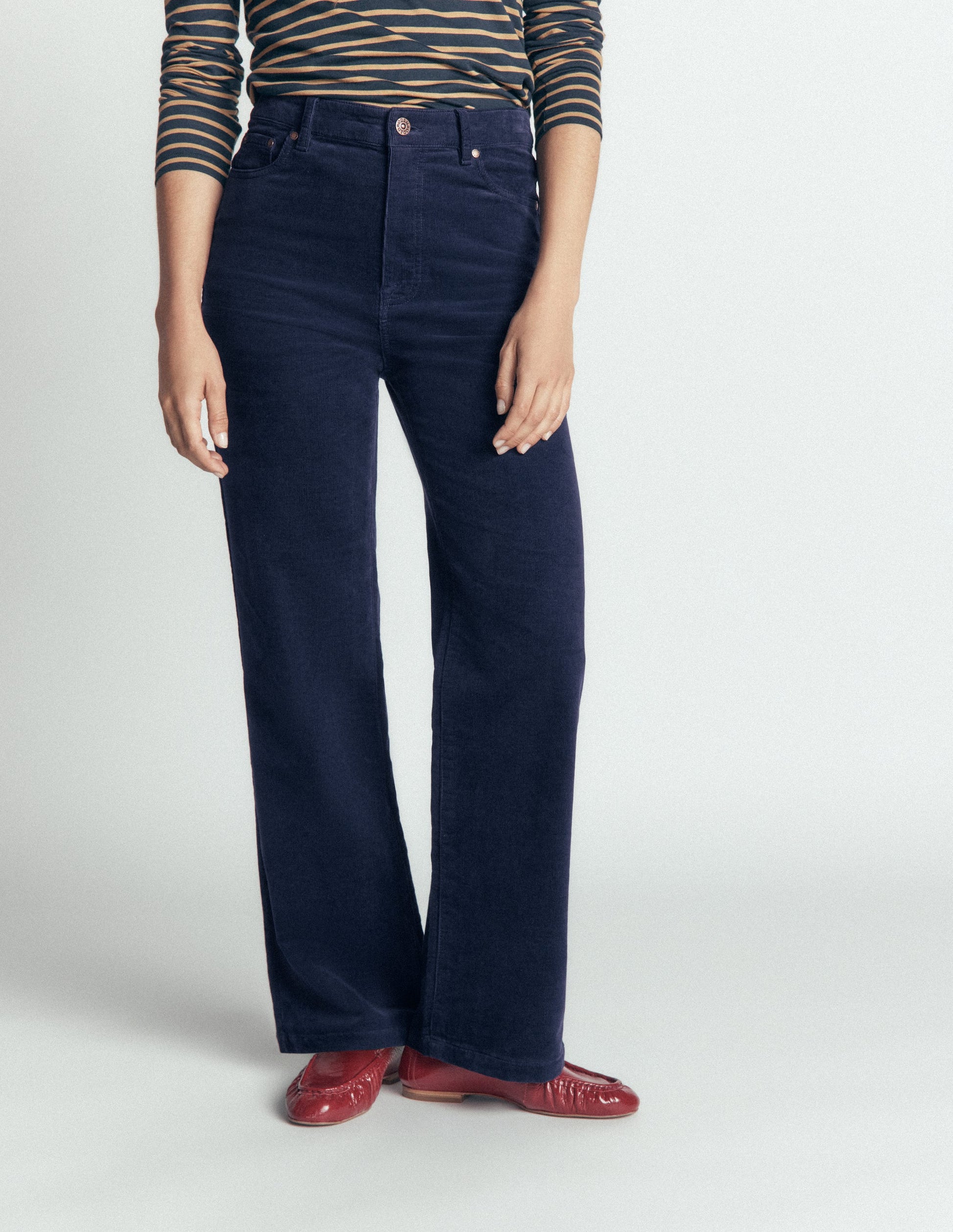 High Rise Cord Column Jeans-Navy-4