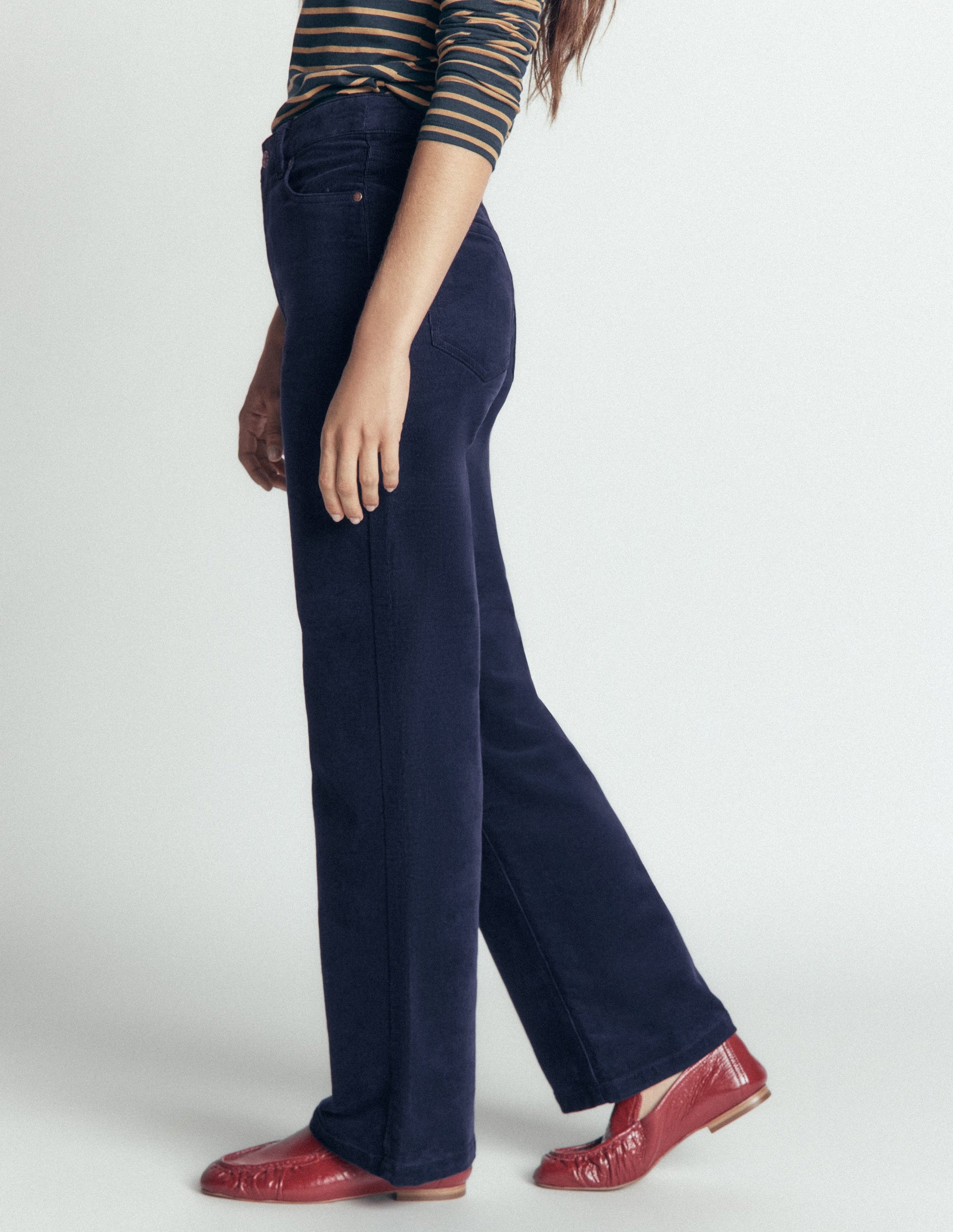 High Rise Cord Column Jeans-Navy-5