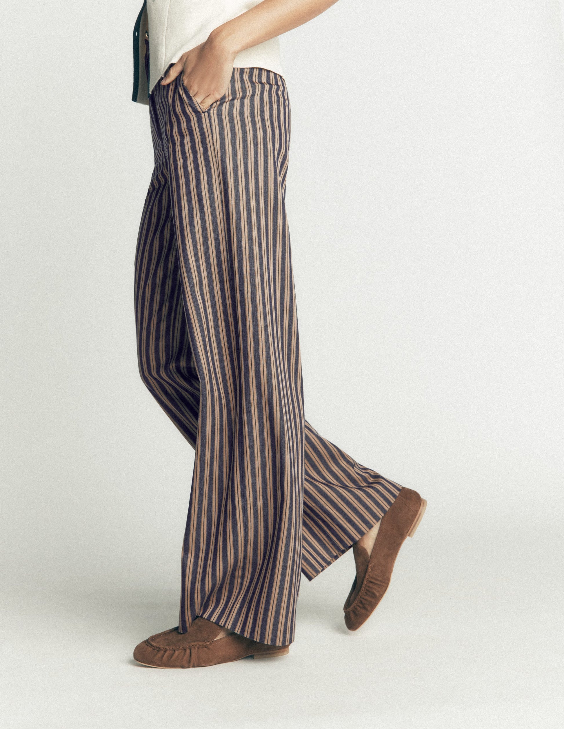 Belgravia Taillierte Hose-Marineblau, Camel Gestreift-3