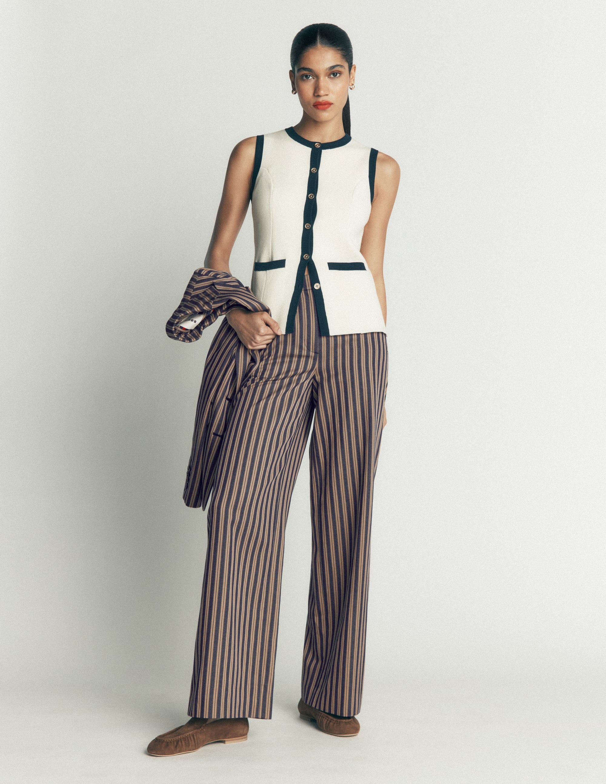 Belgravia Taillierte Hose-Marineblau, Camel Gestreift - Image 5