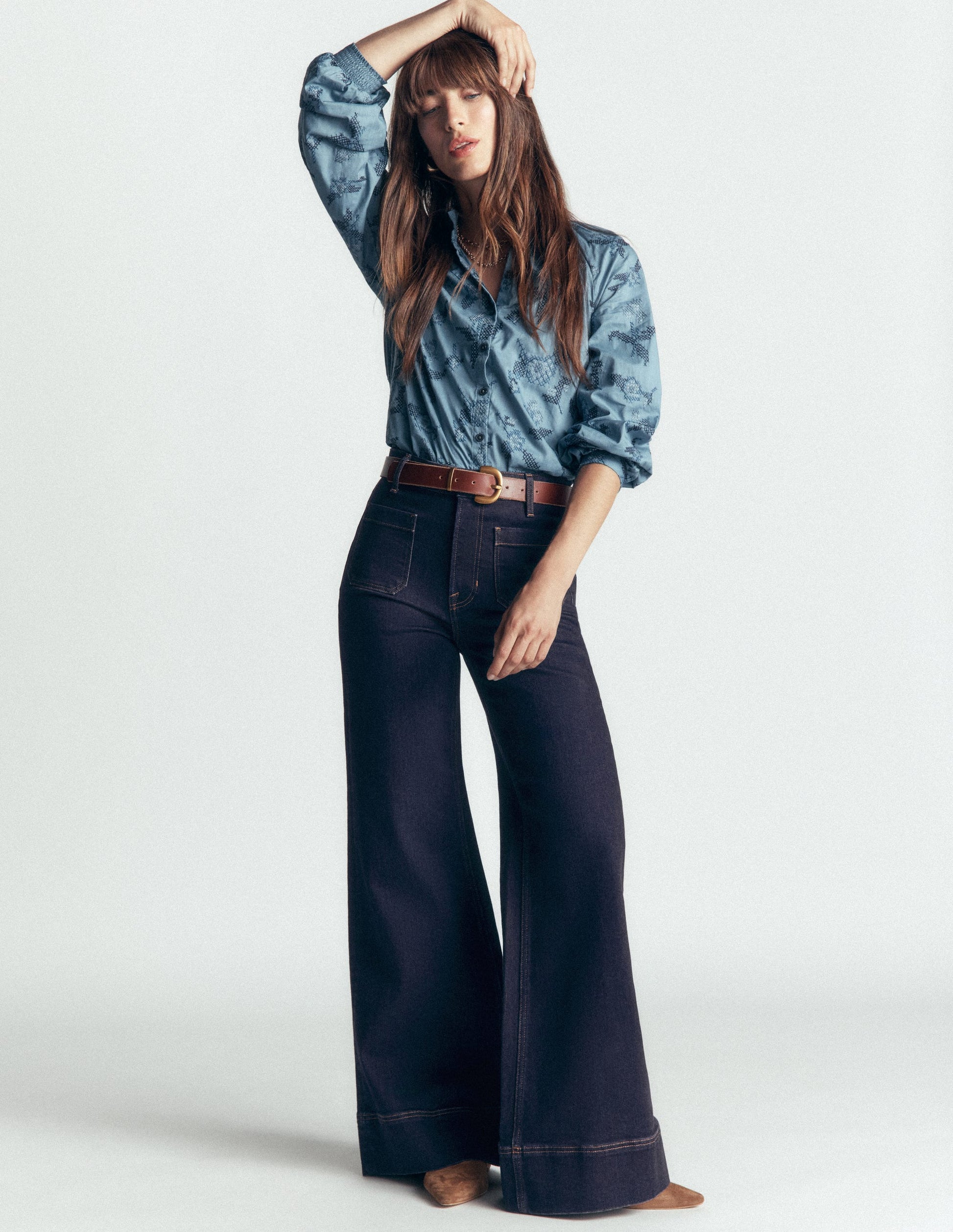 Patch Pocket Flare Jeans-Indigo-1