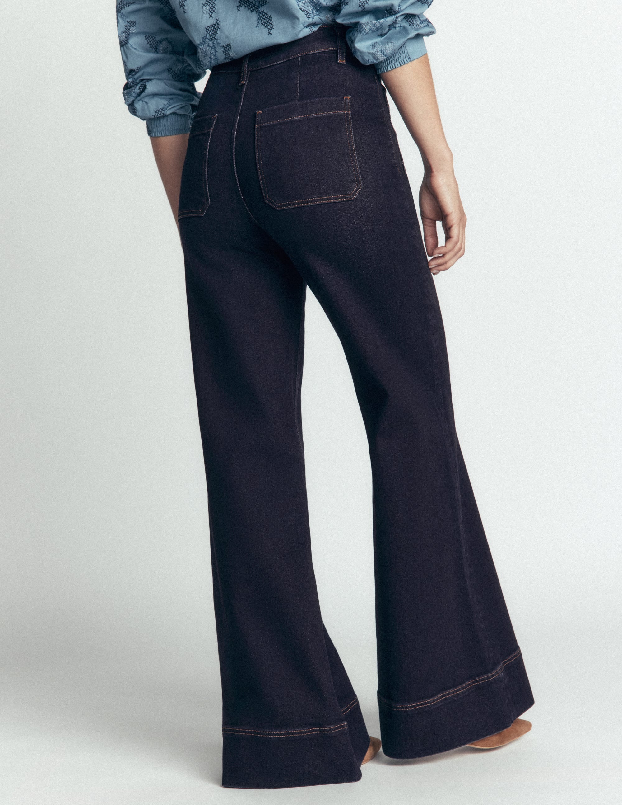 Patch Pocket Flare Jeans-Indigo - Image 3