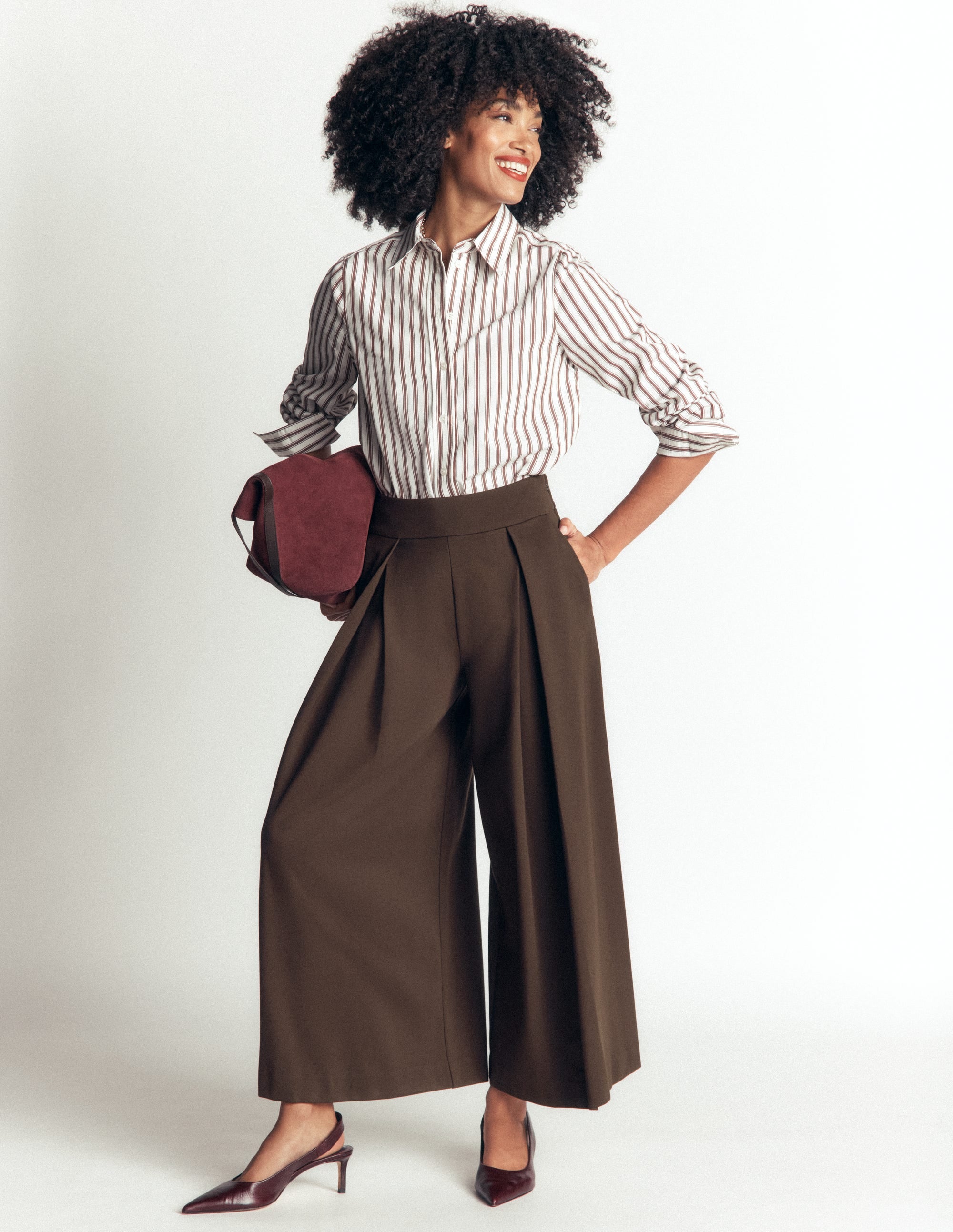 Ponte-Culottes mit Faltendetail-Bitterschokolade - Image 1