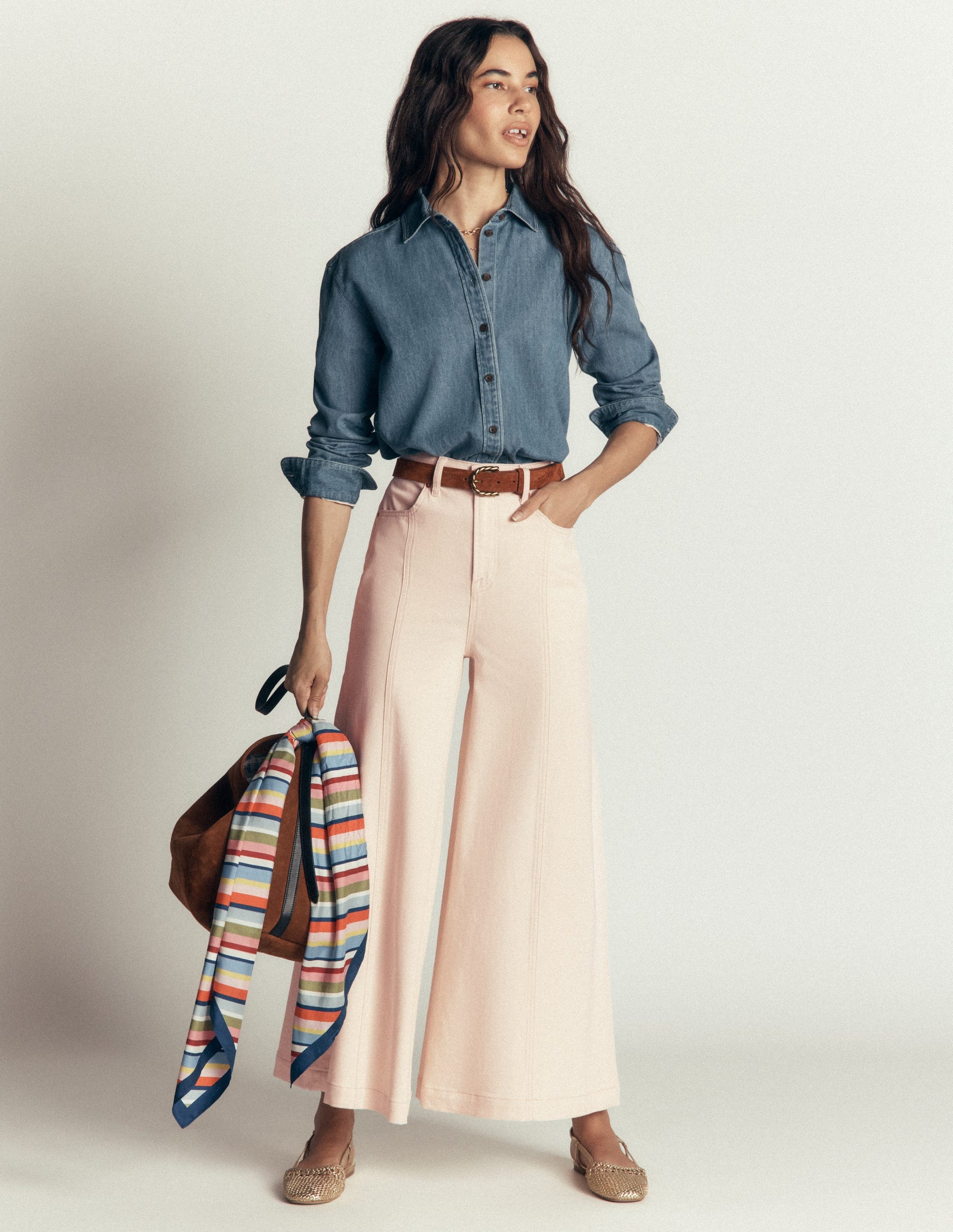 Culotte-Jeans mit weitem Bein-Beige-1