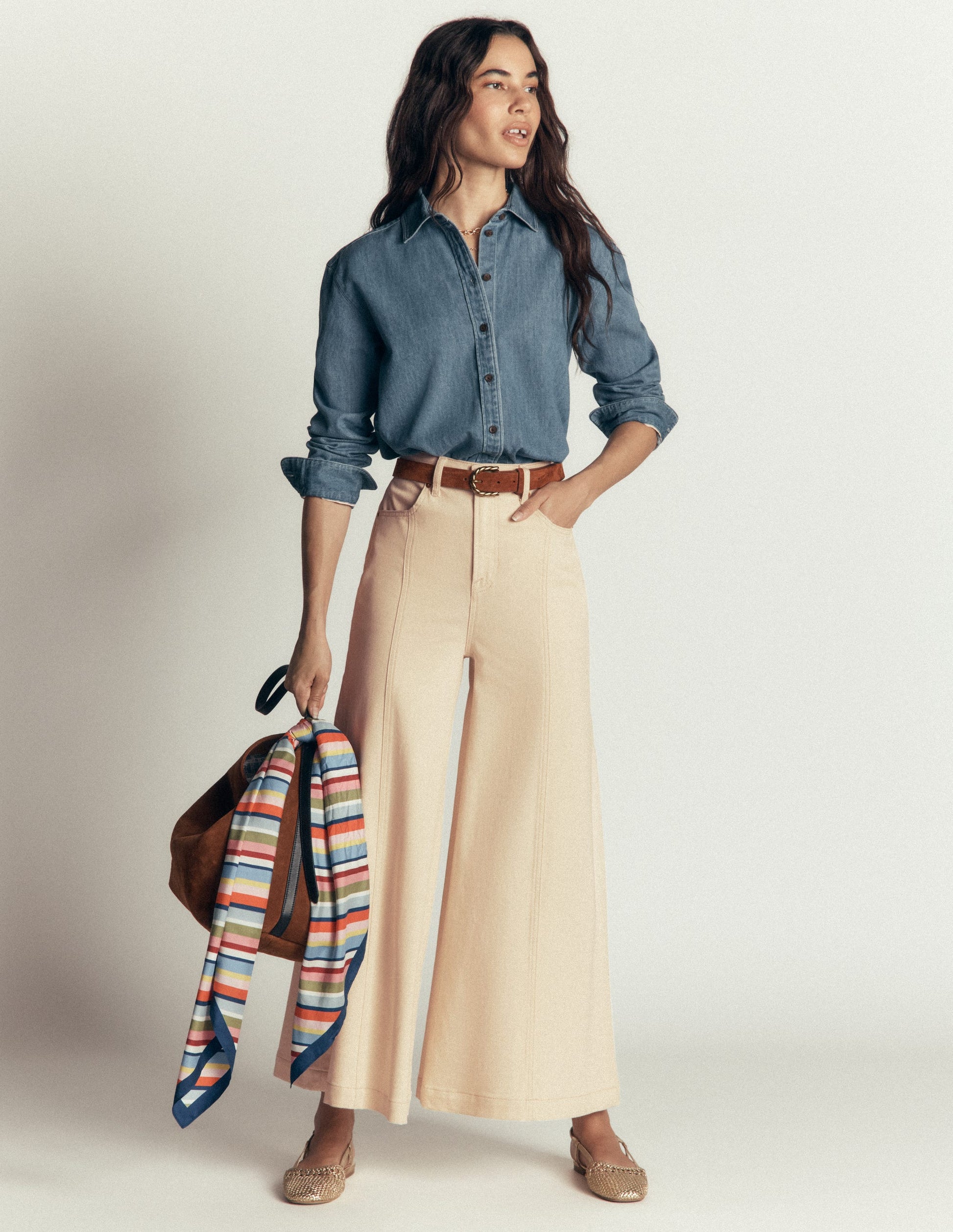 Wide Leg Culotte Jeans-Ecru-1