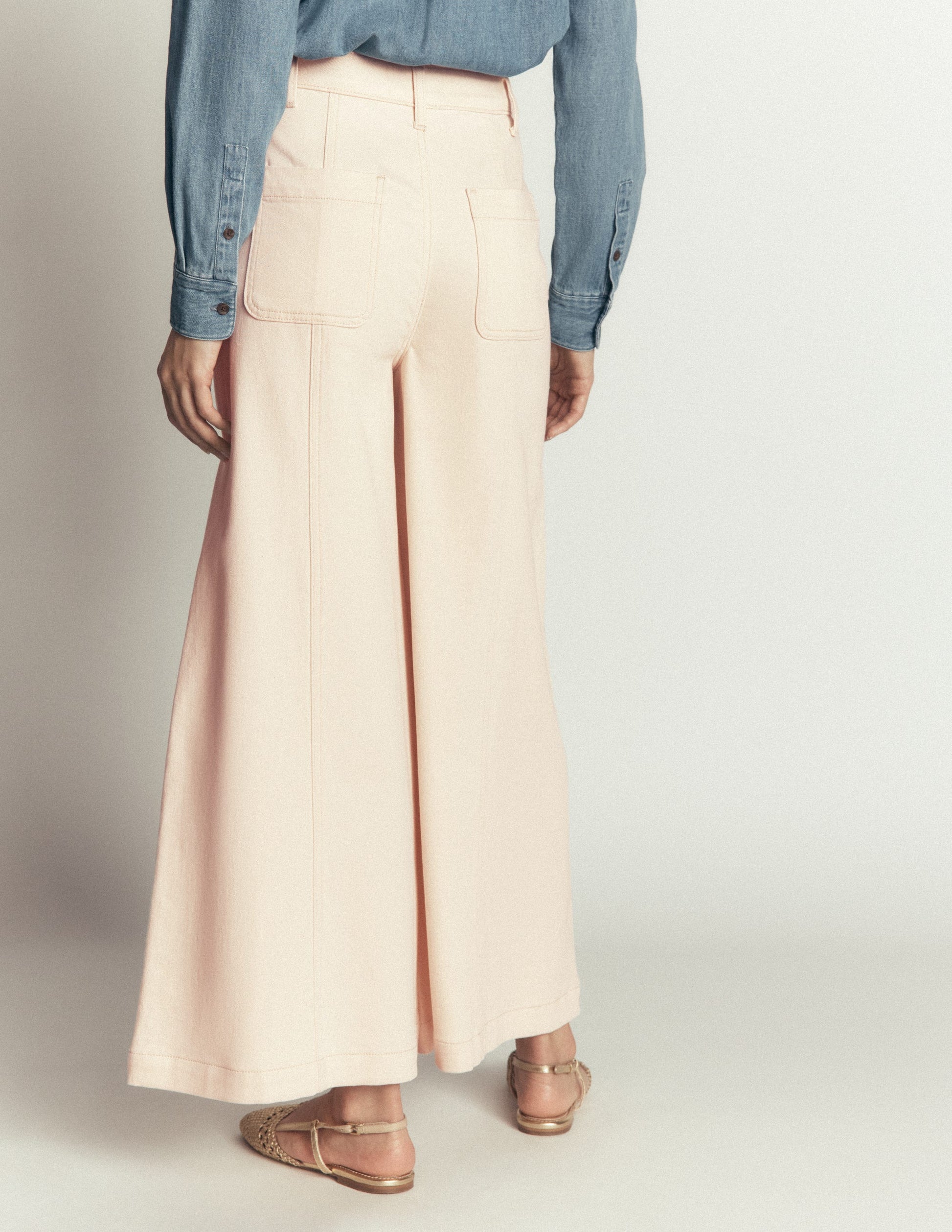 Culotte-Jeans mit weitem Bein-Beige-3