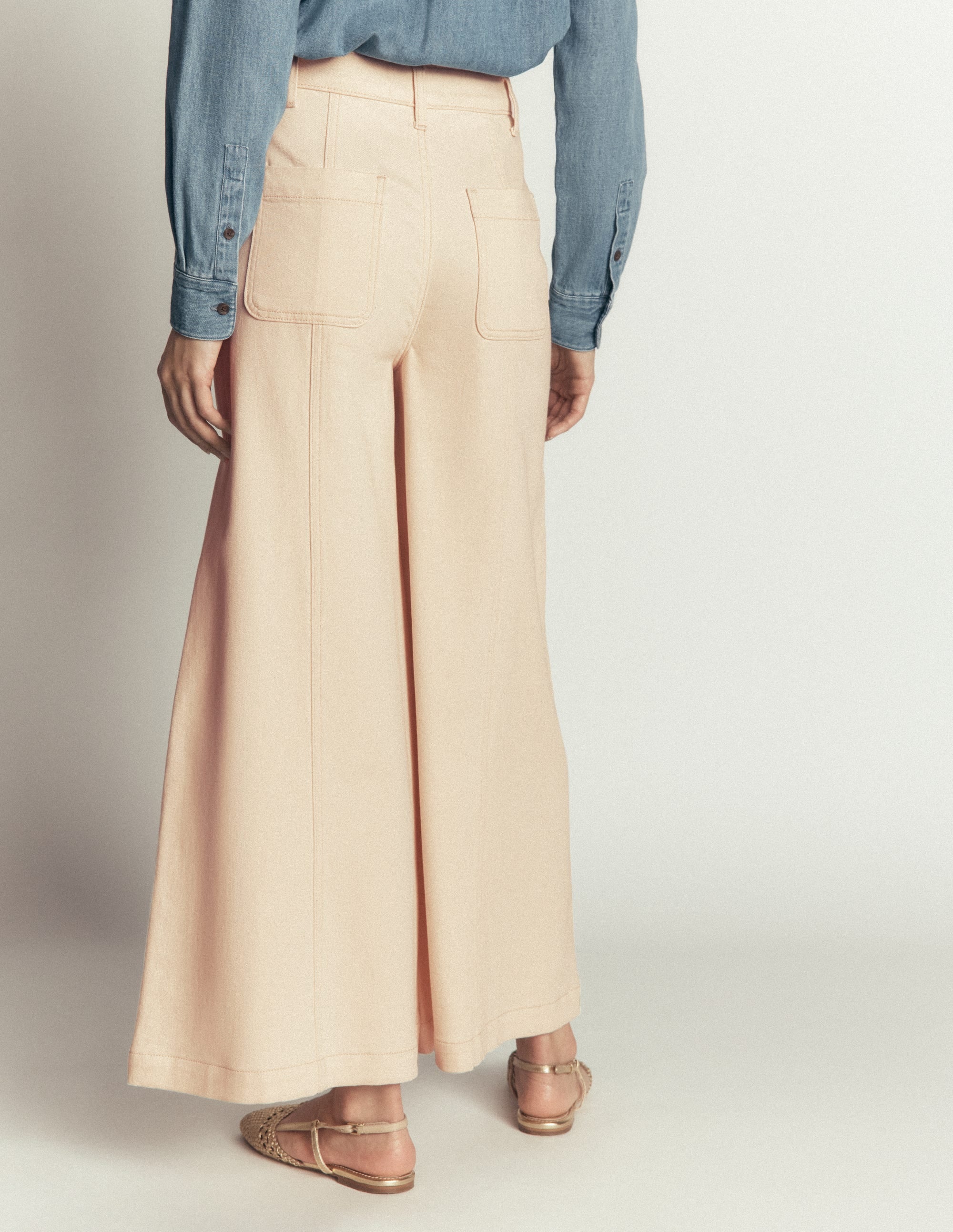 Wide Leg Culotte Jeans-Ecru - Image 3