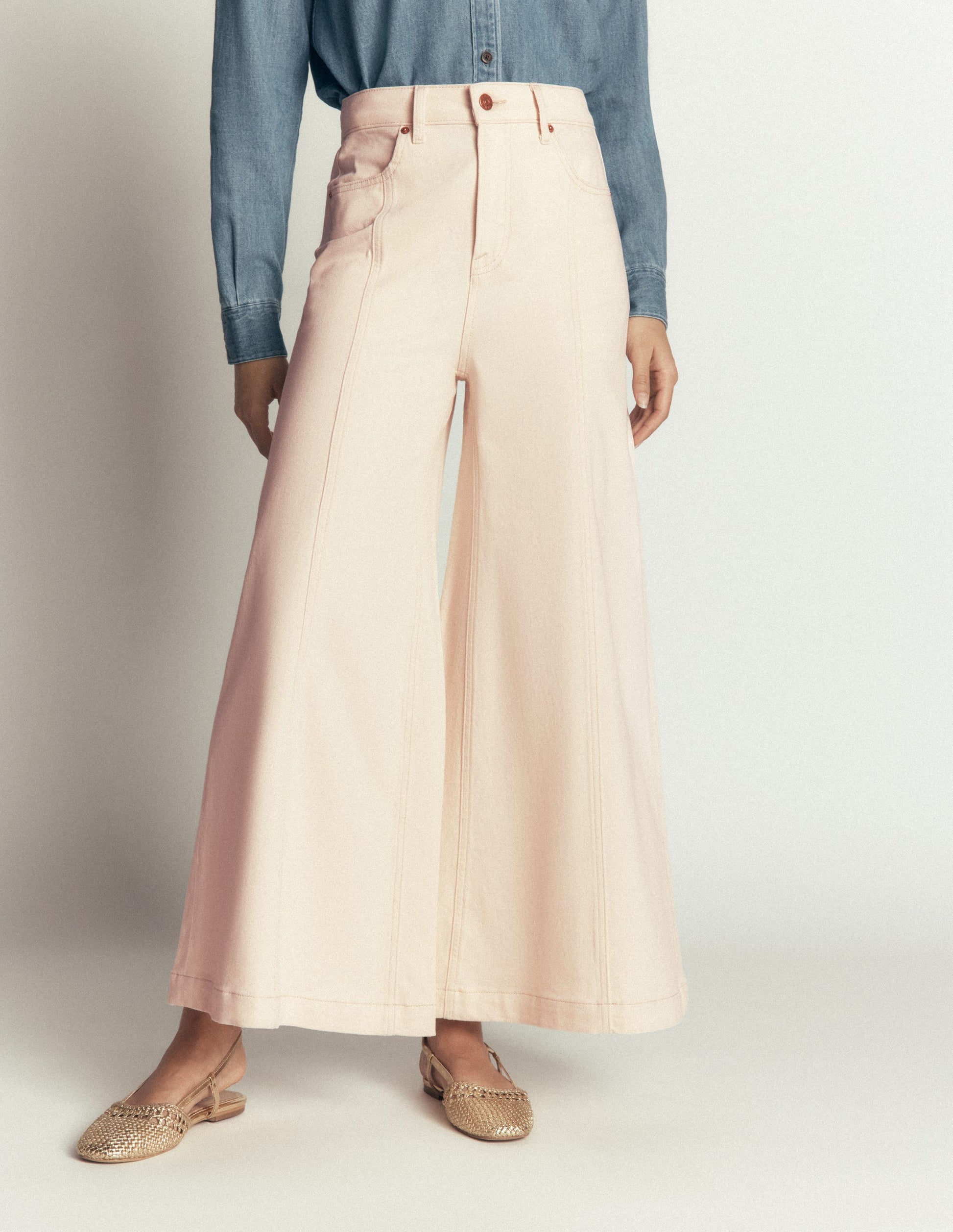 Culotte-Jeans mit weitem Bein-Beige-4