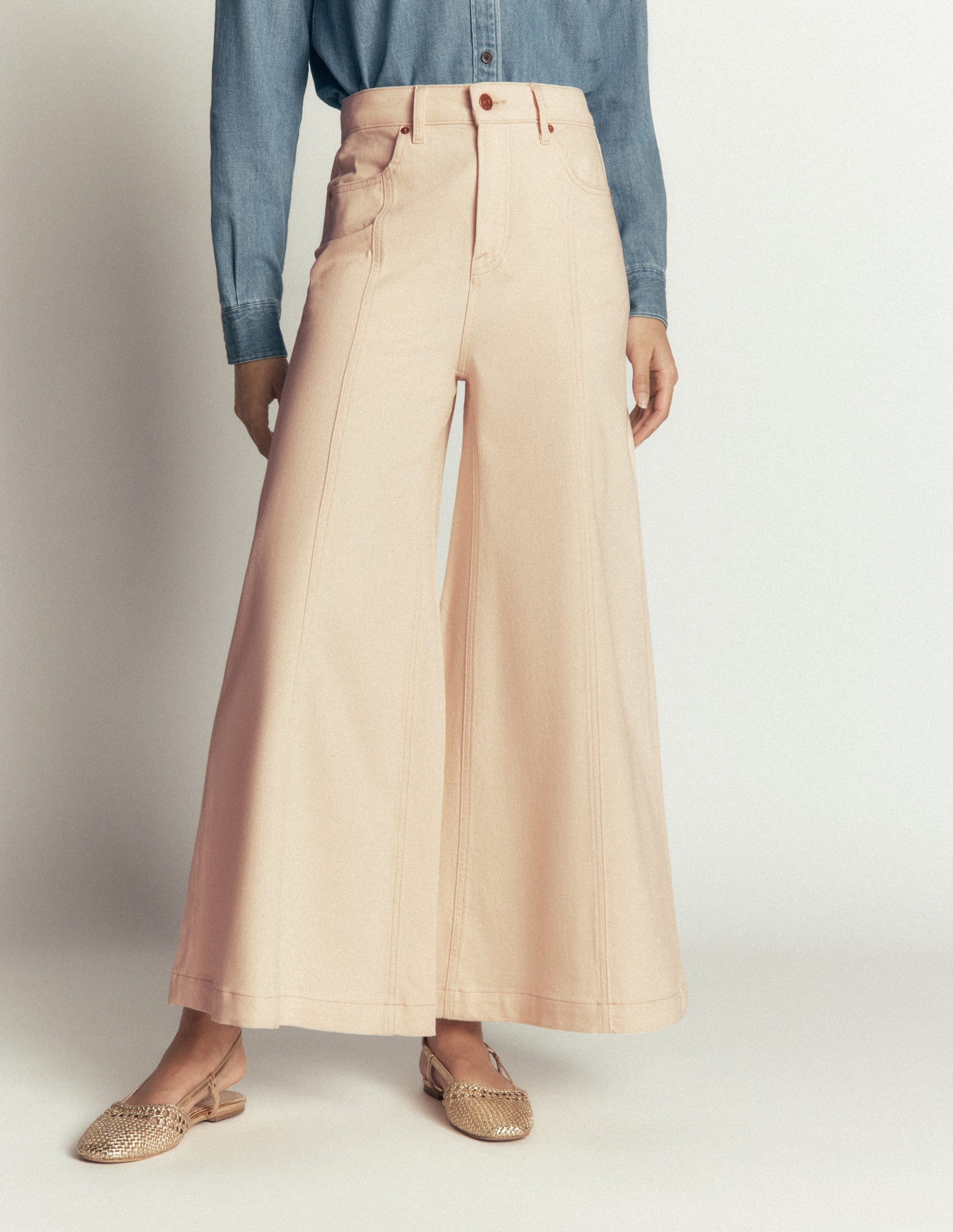Wide Leg Culotte Jeans-Ecru-4
