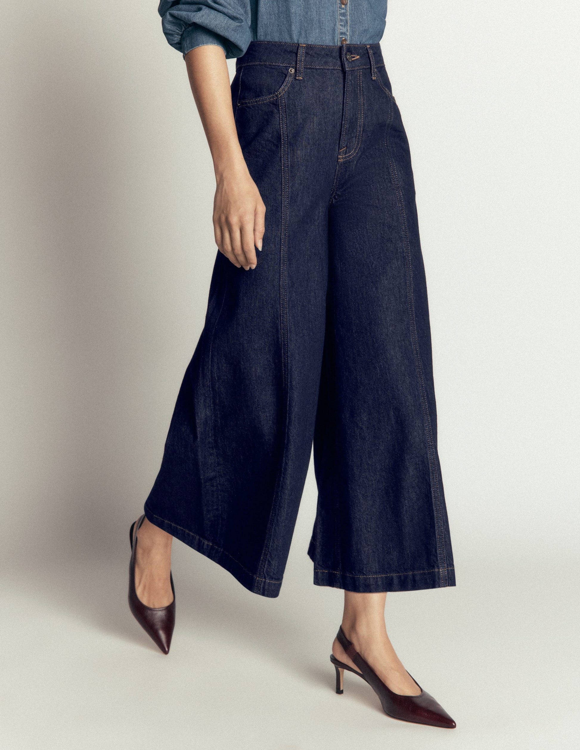Culotte-Jeans mit weitem Bein-Indigo-4