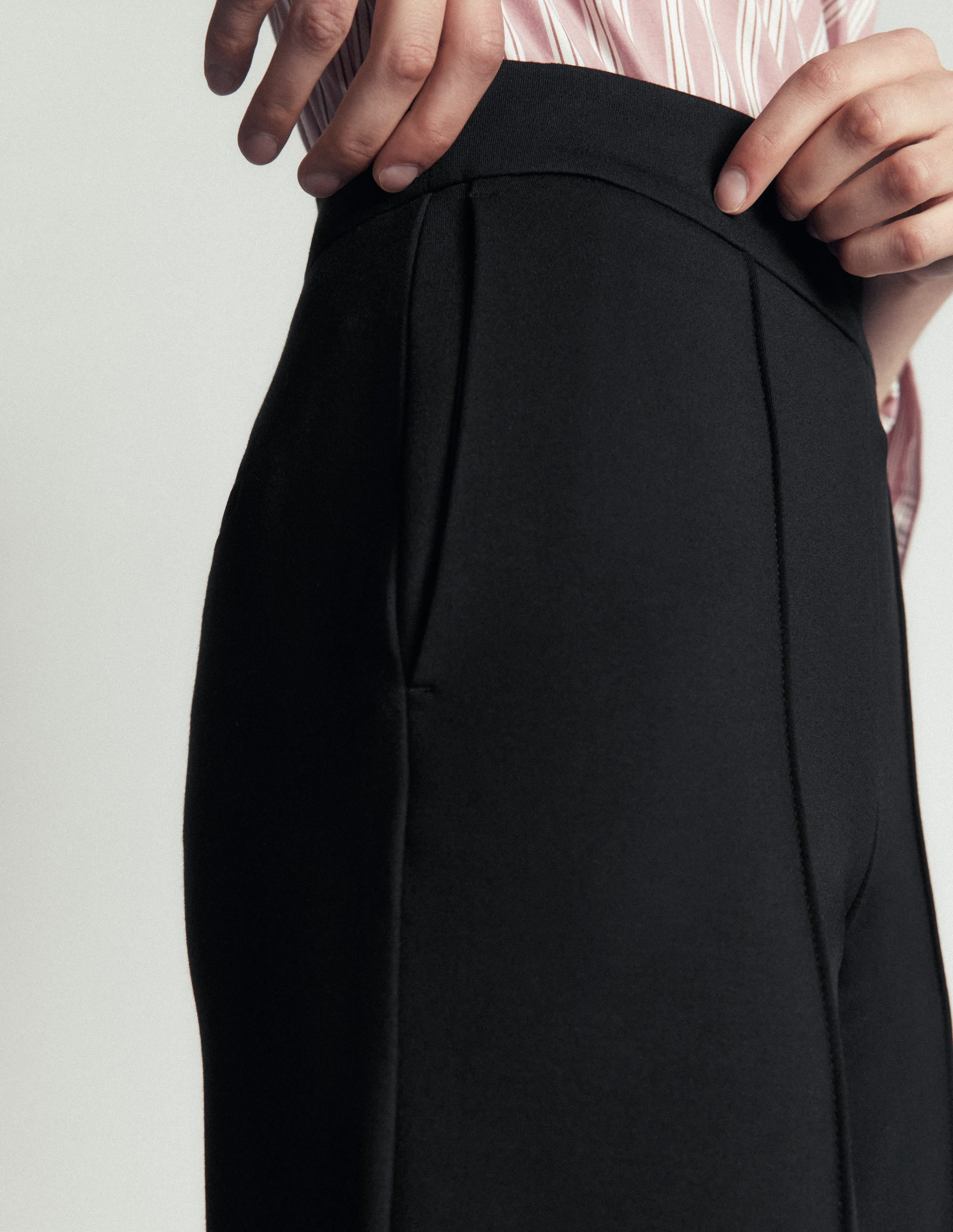 Pantalon droit en point de Rome-Noir - Image 2