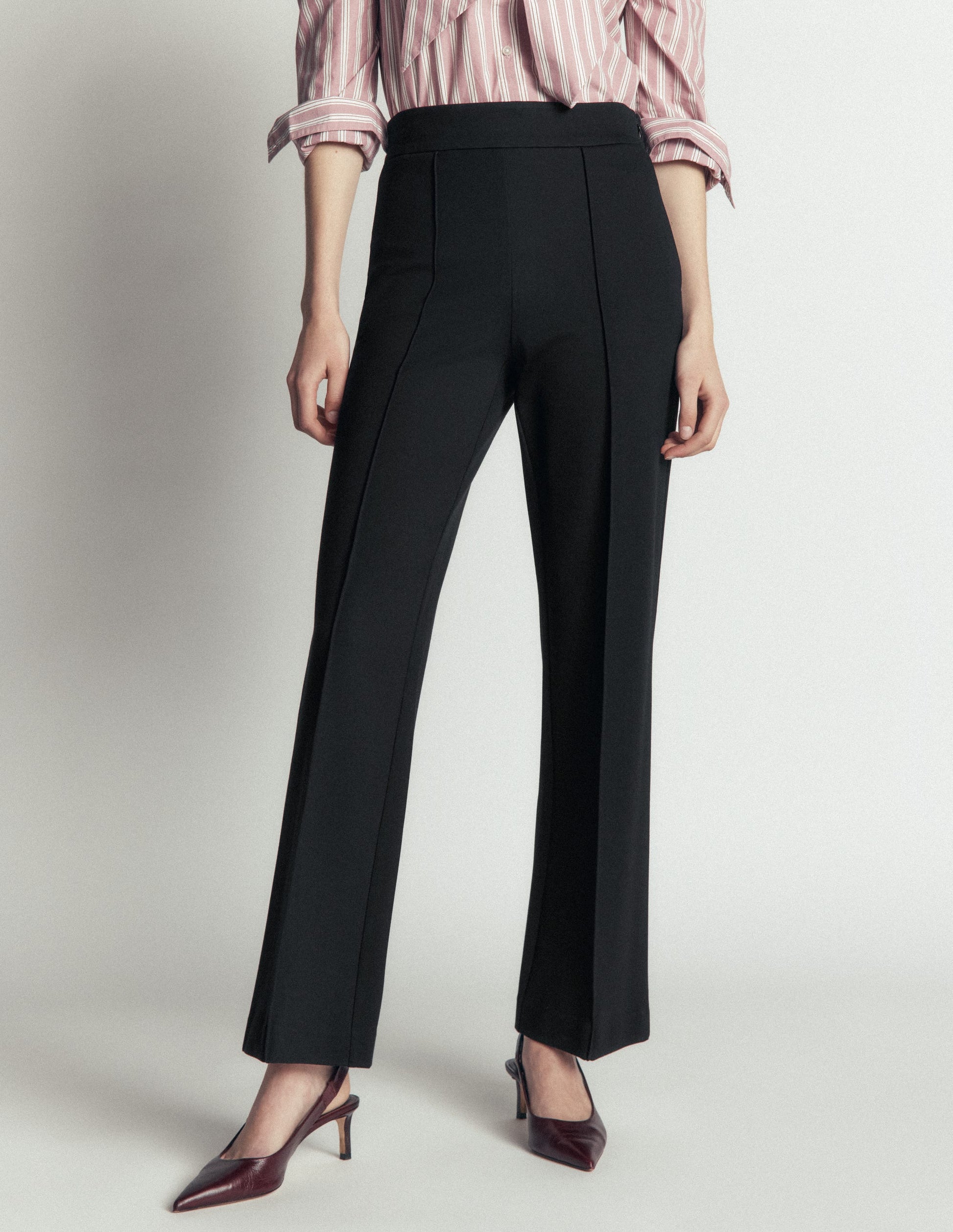 Pantalon droit en point de Rome-Noir-4