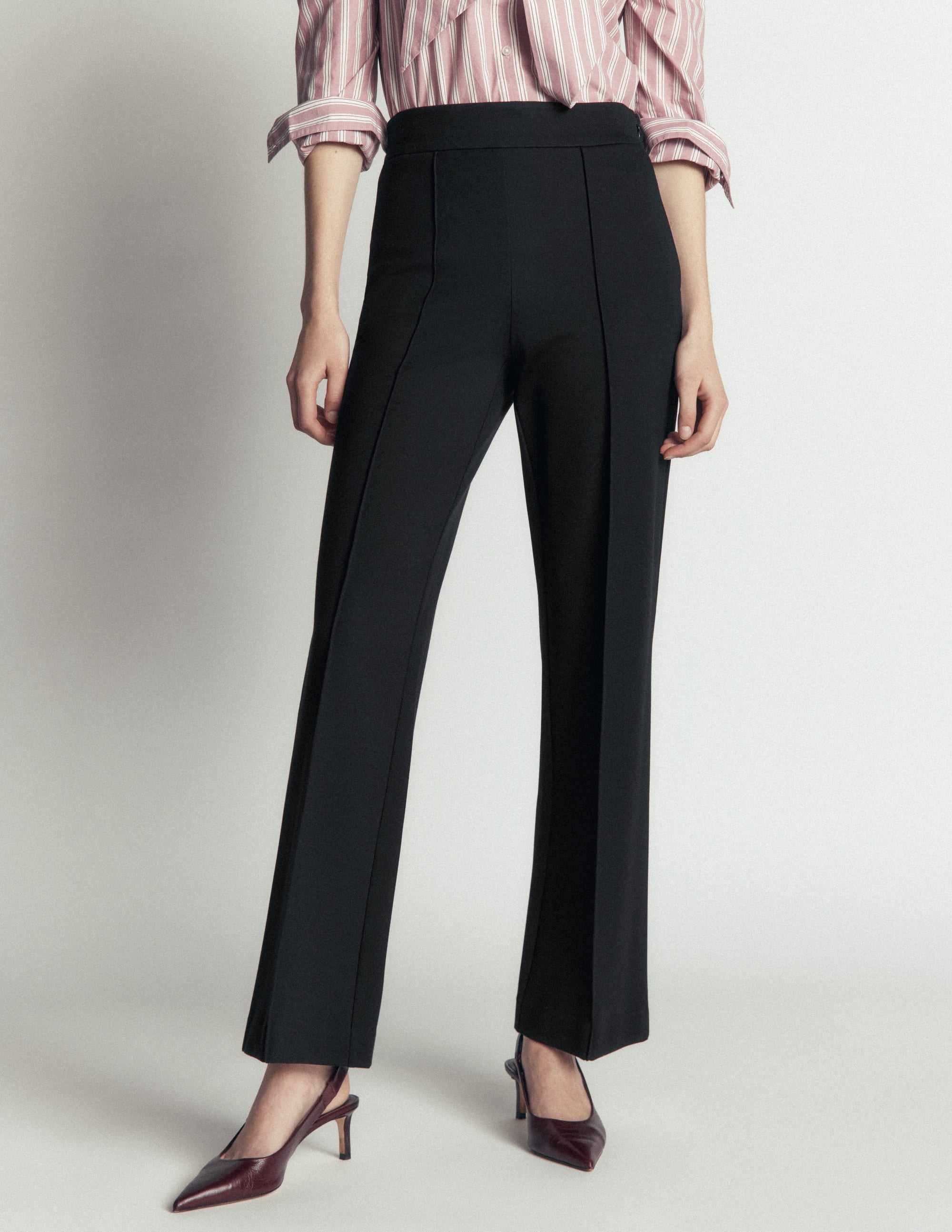 Pantalon droit en point de Rome-Noir - Image 4