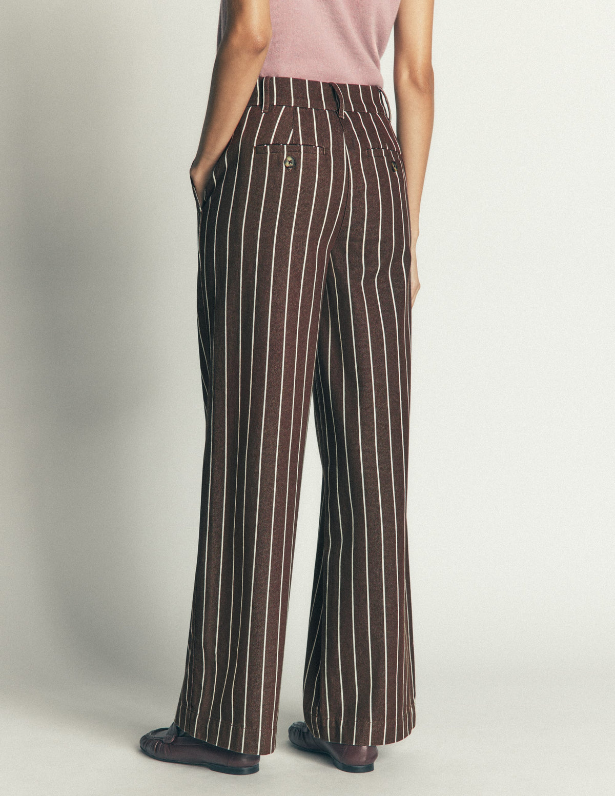 Pantalon Belgravia en sergé-Rayé marron-3