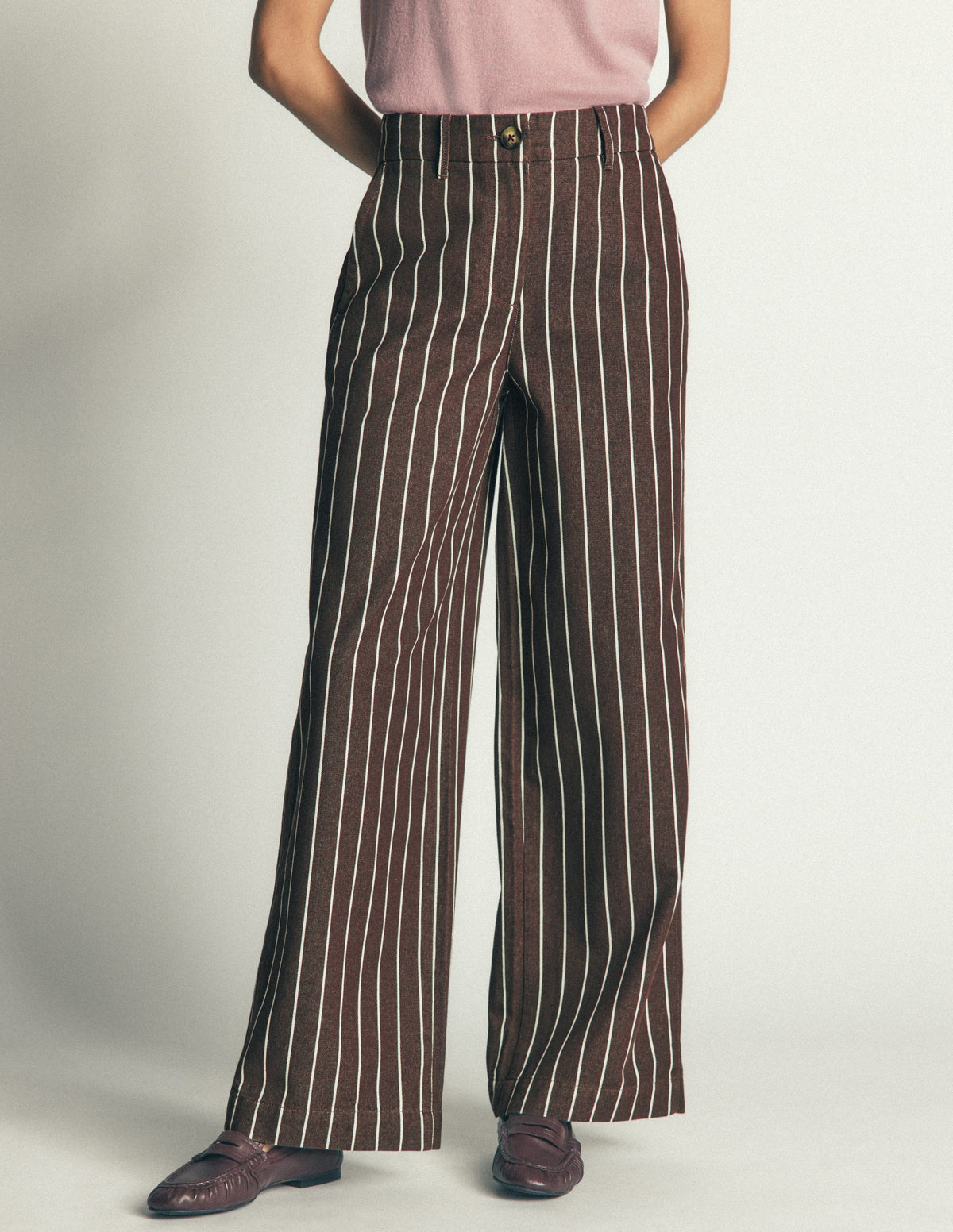 Pantalon Belgravia en sergé-Rayé marron - Image 4