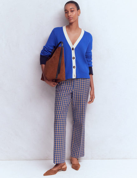 Canonbury 7/8-Hose aus Baumwolle-Camel, Blau Vichykaro