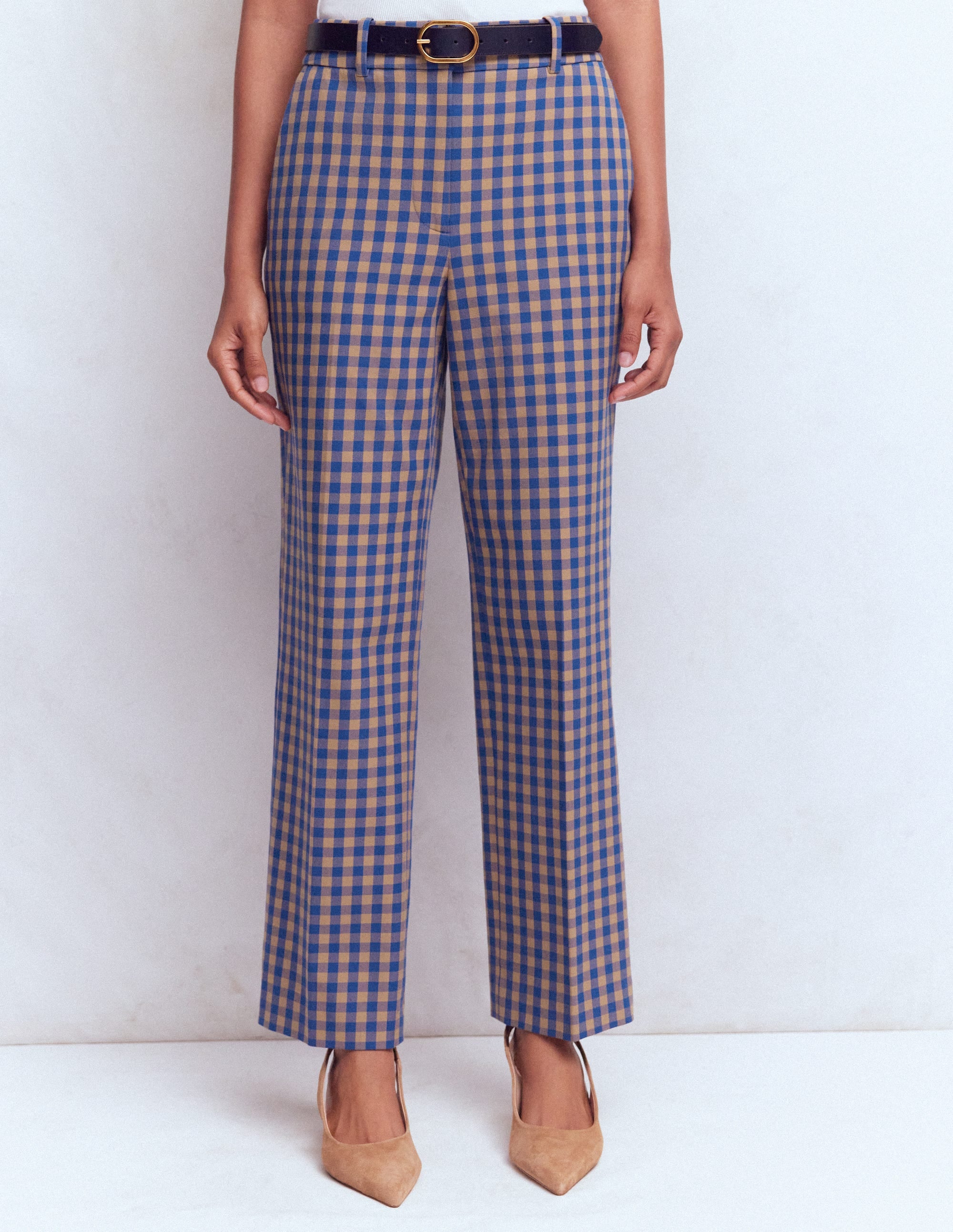 Canonbury Cotton 7/8 Trousers-Camel, Blue Gingham - Image 4