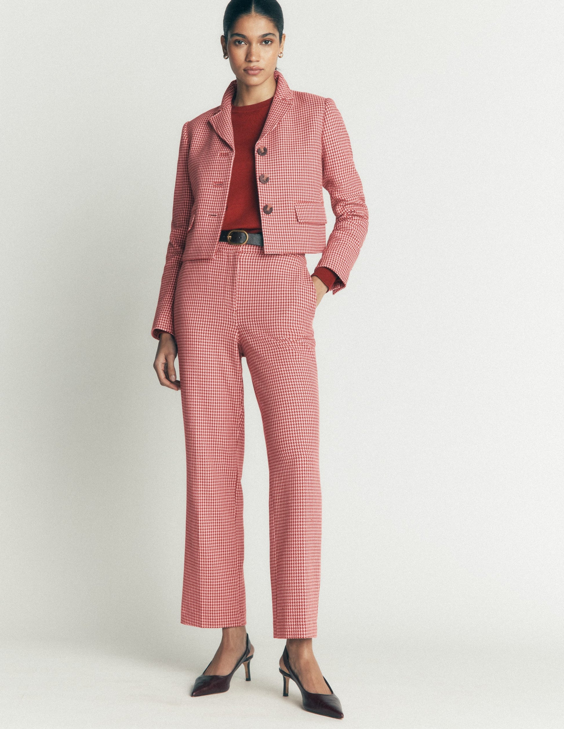 Canonbury 7/8-Hose aus Baumwolle-Rosa, Braun Feines Hahnentrittmuster-4