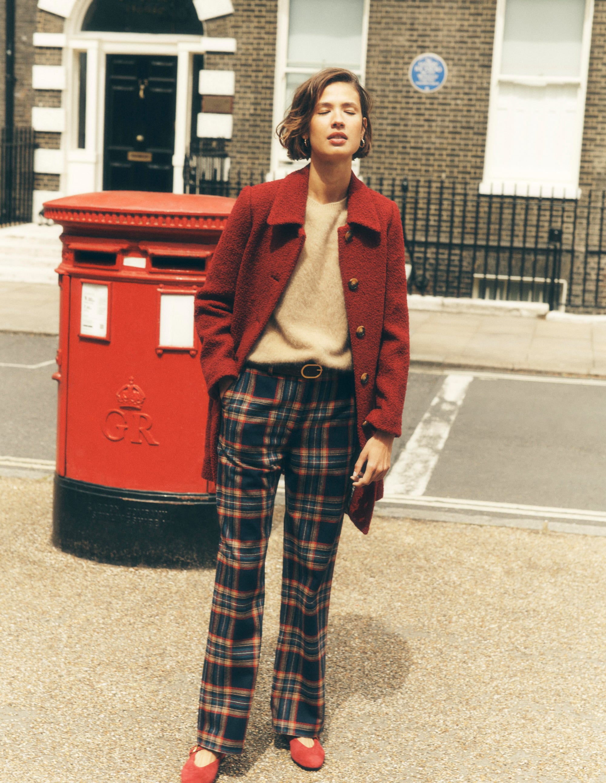 Fitzrovia Wool Blend Trousers-Navy and Camel Check - Image 1