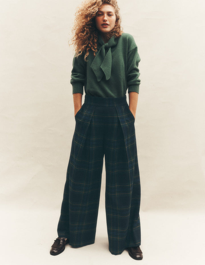 Wool Blend Pleated Culottes-Blackwatch