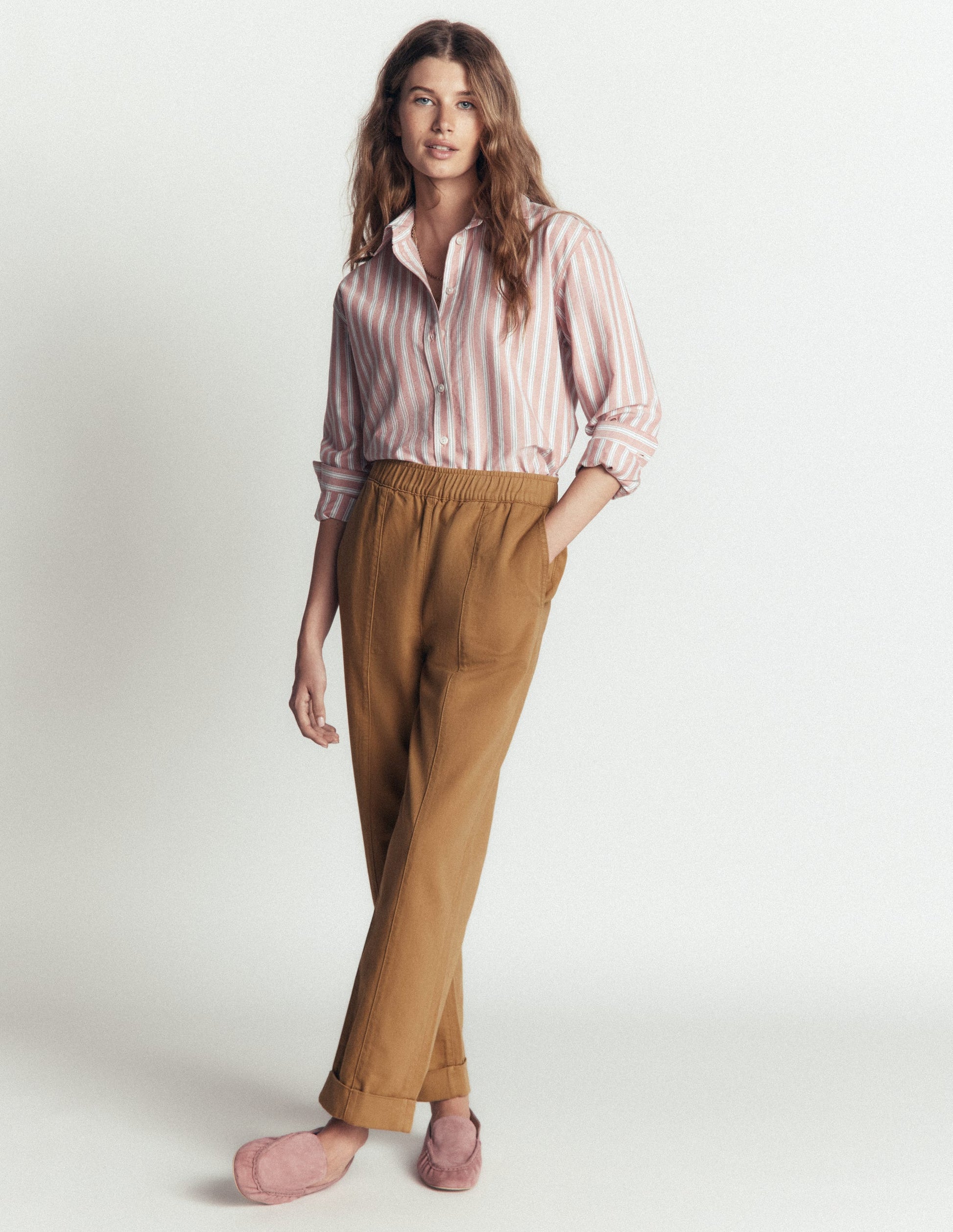 Hose mit mittelhohem Bund und geradem Bein-Beige-1